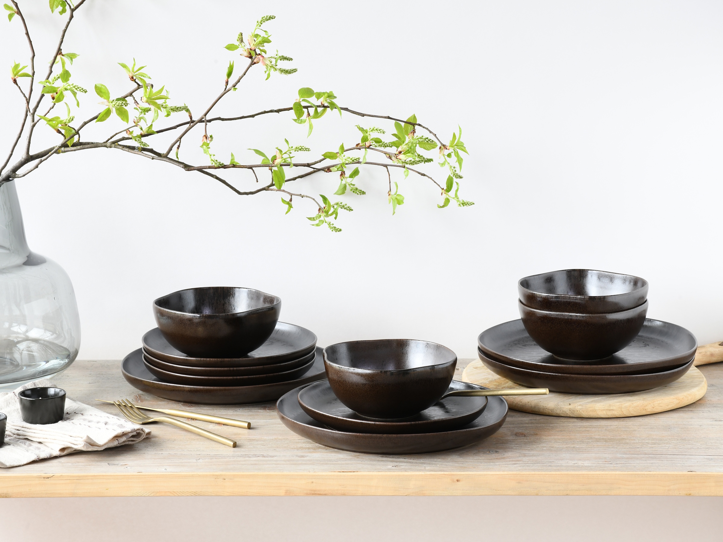 CreaTable Teller-Set »Natura Organic Rusty, Teller Set 12-tlg« Seidenmatte Effektglasur