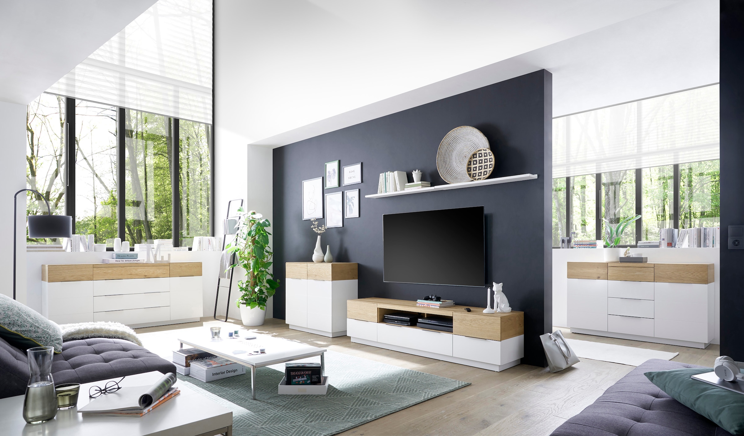 MCA furniture Kommode »Dubai«, weiß Matt mit Absetzungen in Eiche