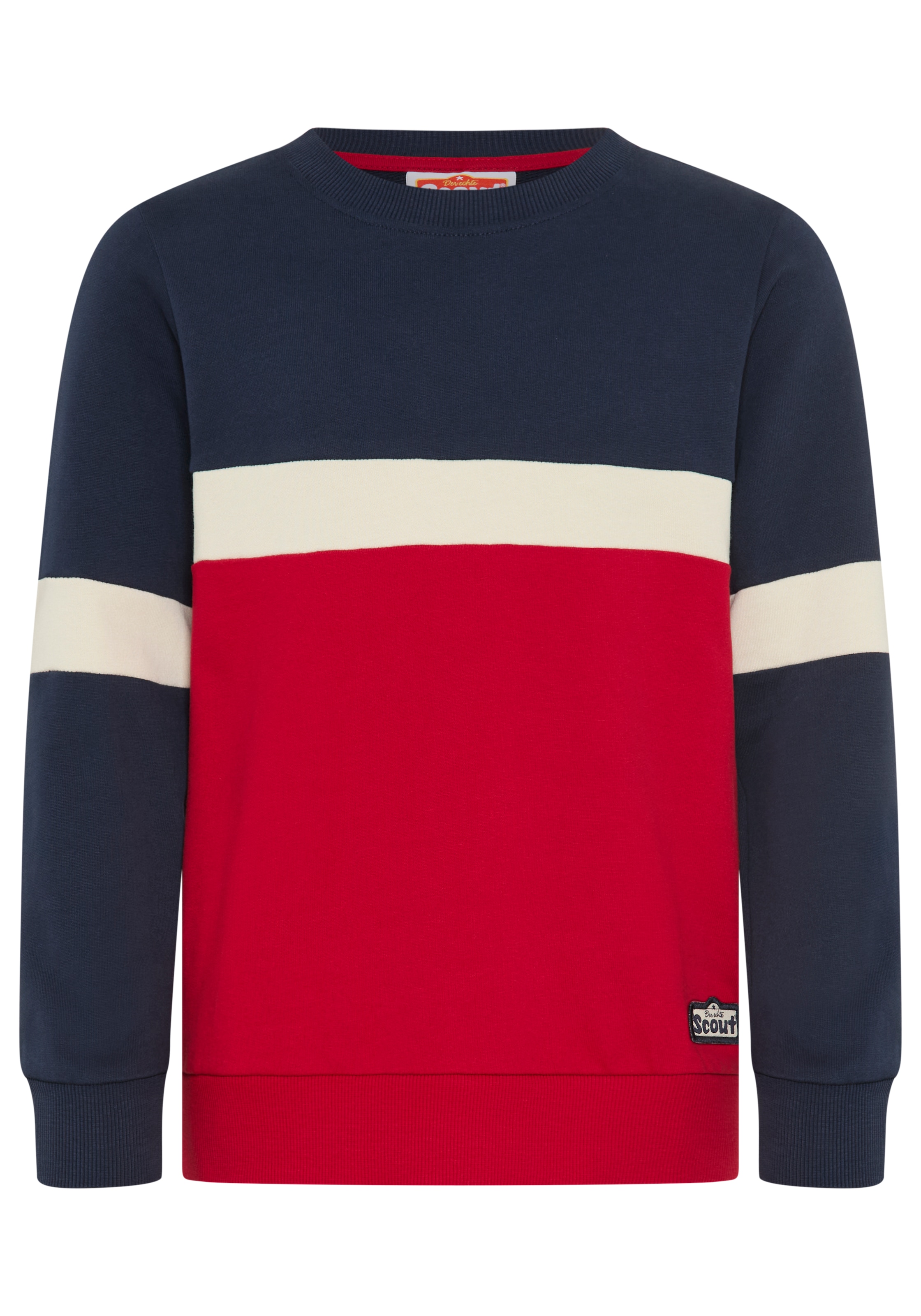 Scout Sweatshirt »Rundhals-Sweat mit kontrastfarbigen Einsätzen - NEU von SCOUT«, Colorblocking Sweatshirt, Rundhals, Langarm, hüftbedeckende Länge
