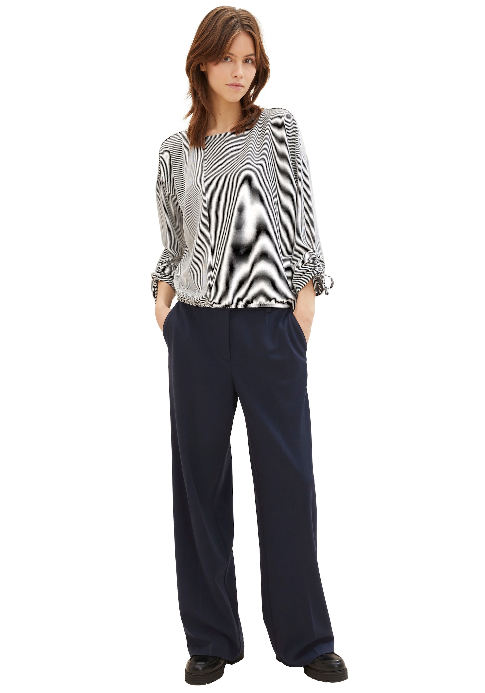 TOM TAILOR Denim 3/4-Arm-Shirt, in feiner Rippoptik