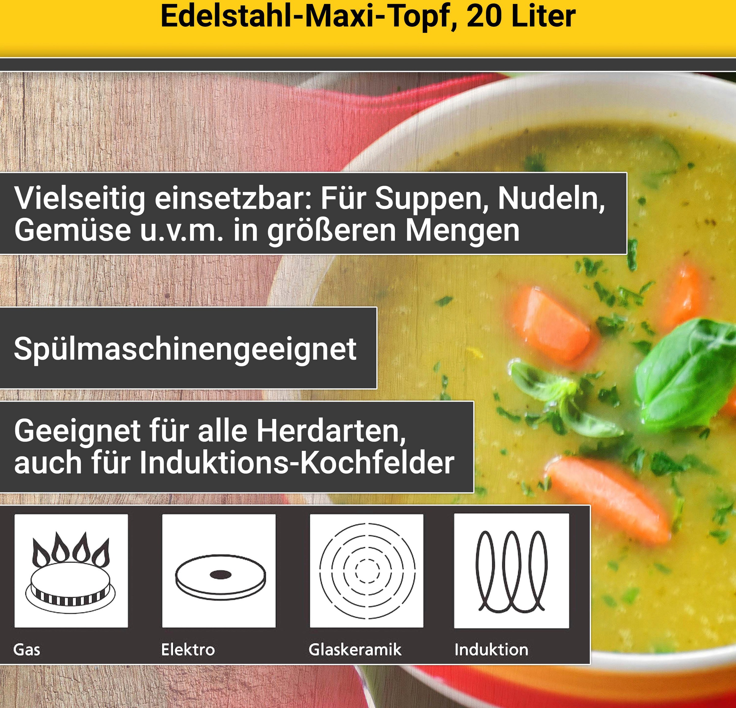 Krüger Kochtopf, Edelstahl, (1 tlg.), für Induktions-Kochfelder geeignet