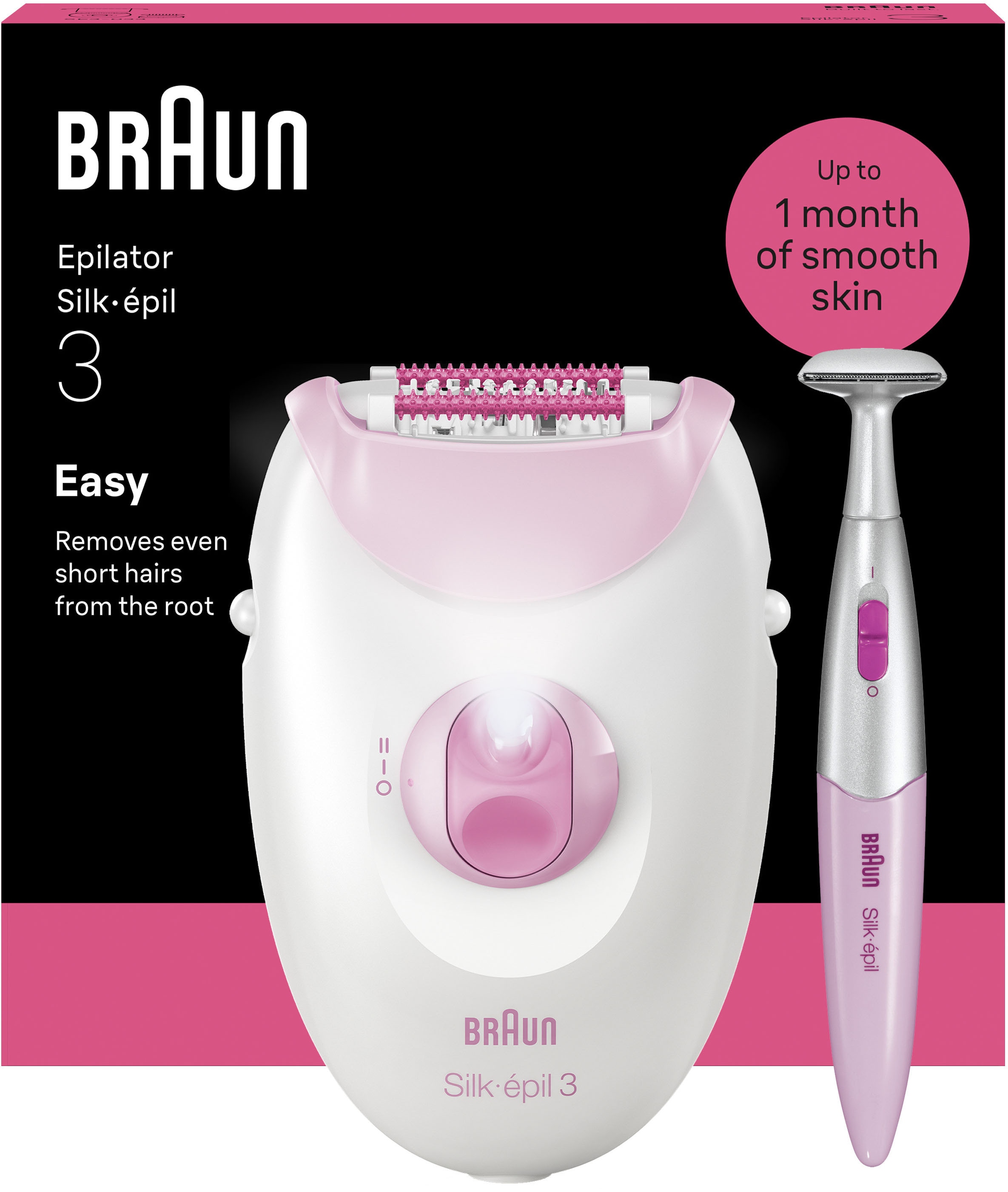Braun Epilierer "Silk-épil 3 SE3-202" Langanhaltend glatte Haut, Inklusive Bikini-Trimmer, SmartLight