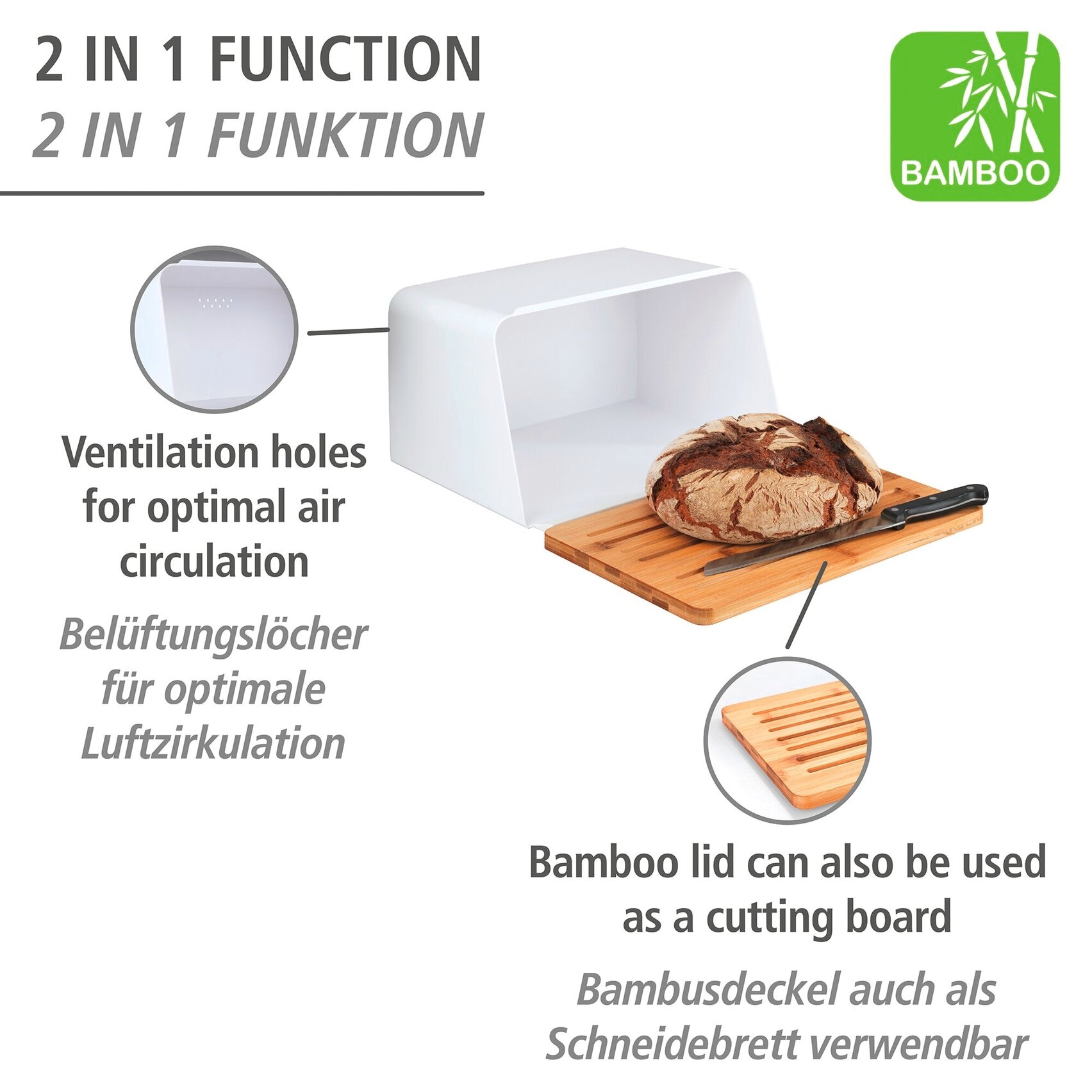 WENKO Brotkasten »Modell Kubo« moderne Brotbox mit integriertem Schneidebrett als Deckel