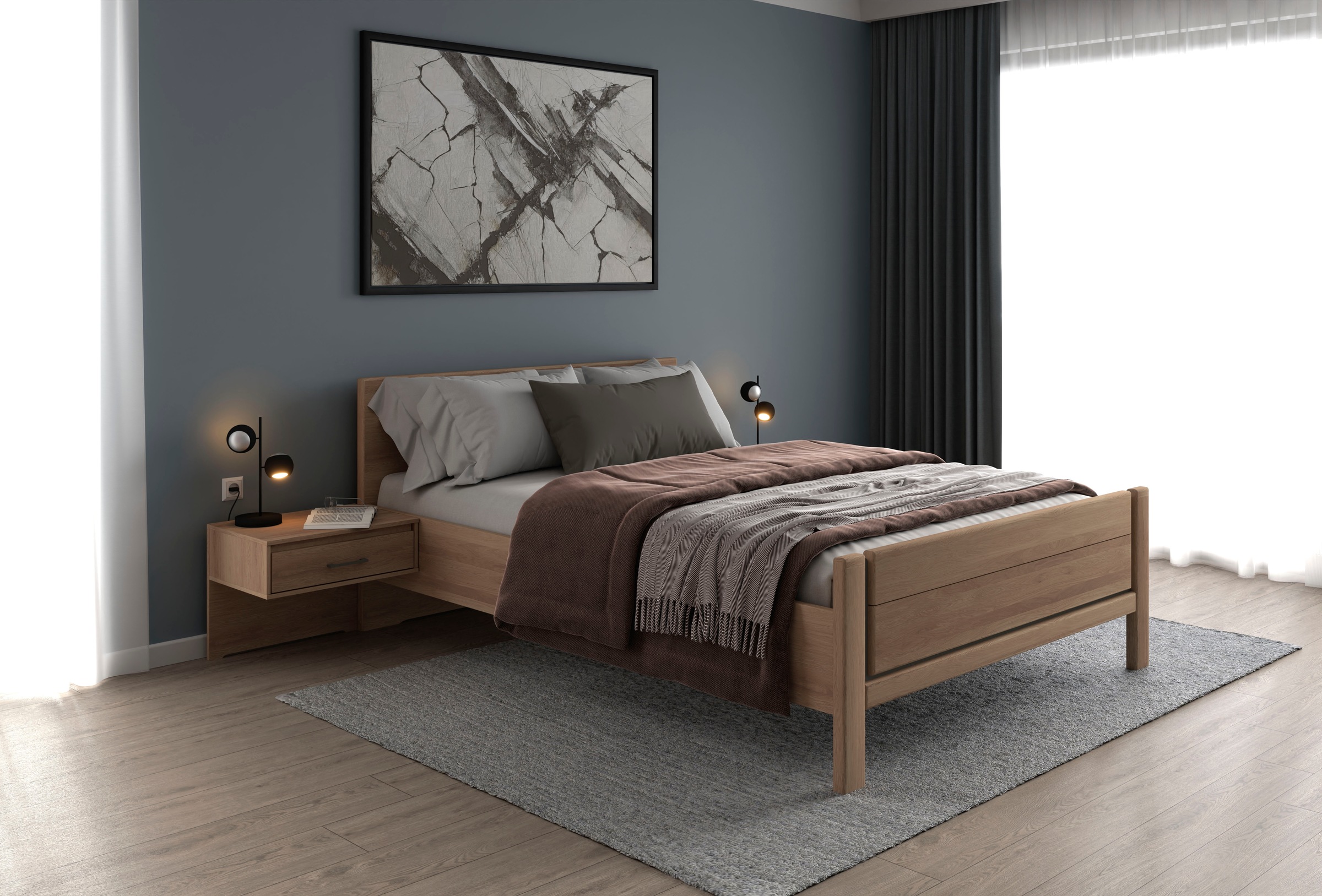 Musterring Holzbett »Sorrent, Bettgestell, Bettrahmen, teilmassiv Eiche«, (MADE IN GERMANY), Eiche teilmassiv, Liegehöhenverstellung, Stollenfußteil