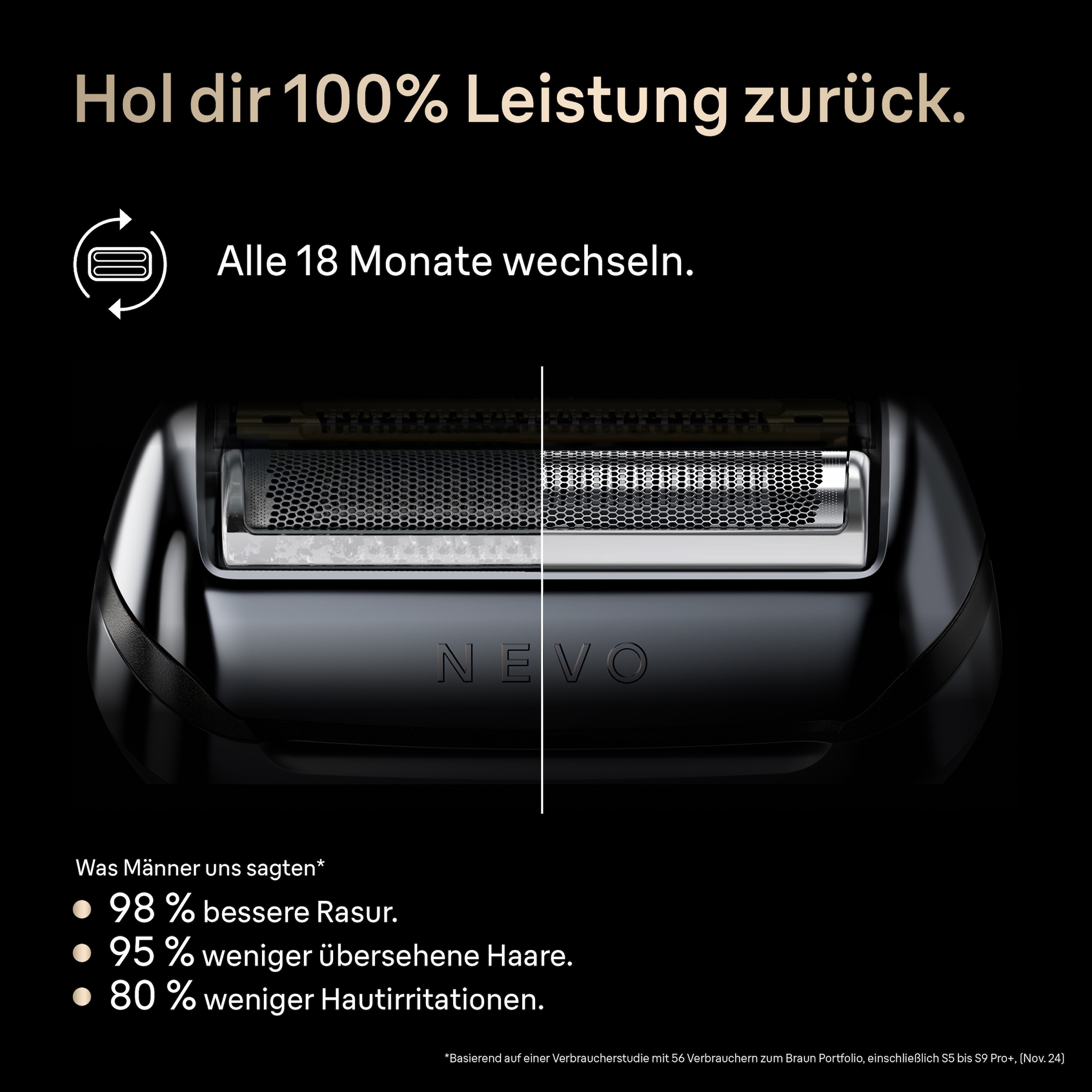Braun Ersatzscherkopf »NEVO Silver« 100% Leistung, Kompatibel mit NEVO Rasierern, Silber