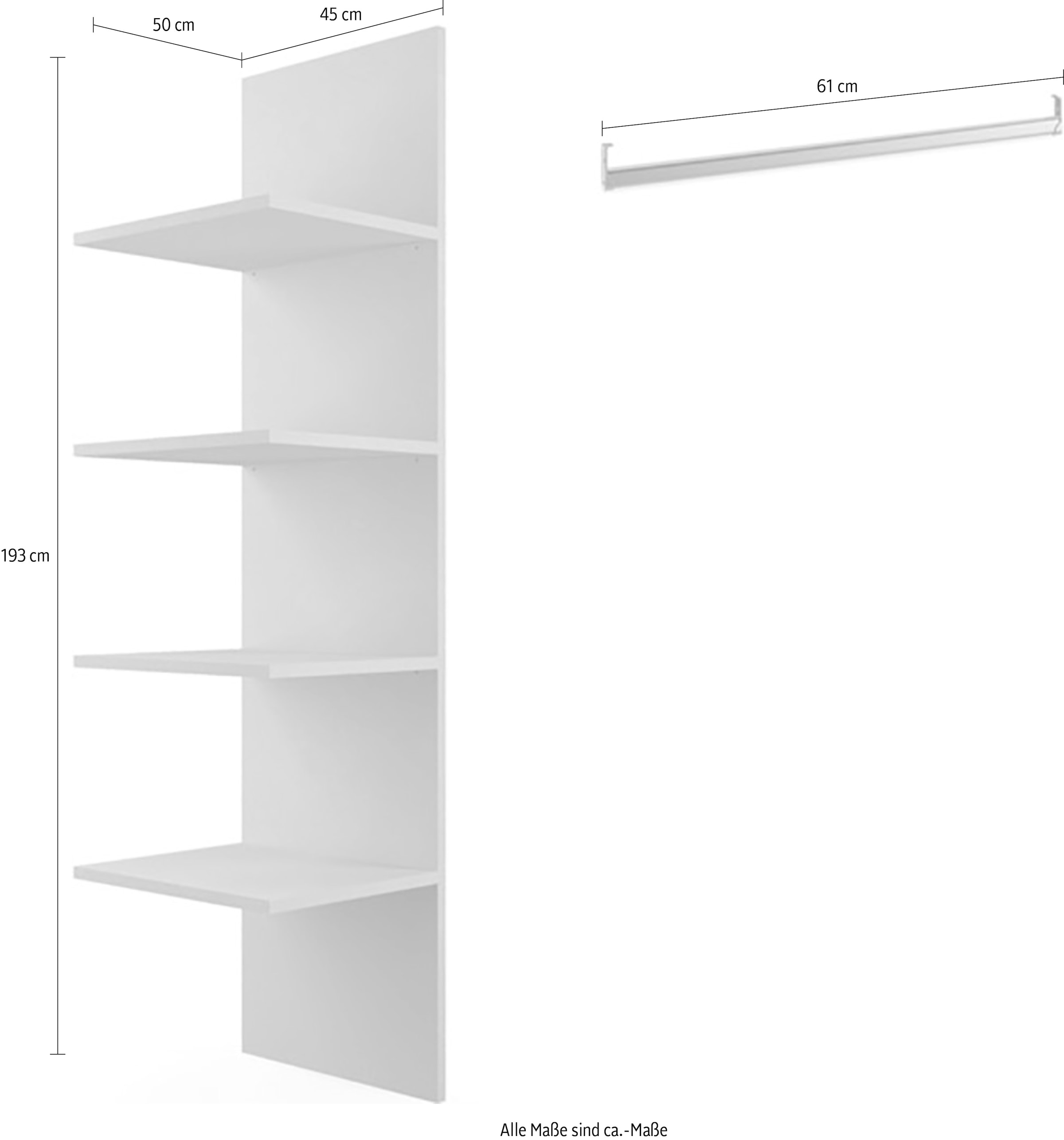 Home affaire Inneneinteilung »Jupiter – Steingrau, B45×H193 cm, 4 Böden B43 cm für Stauraum« + 1 Kleiderstange Breite 61 cm, Zubehör für Schweber Jupiter, 220 cm