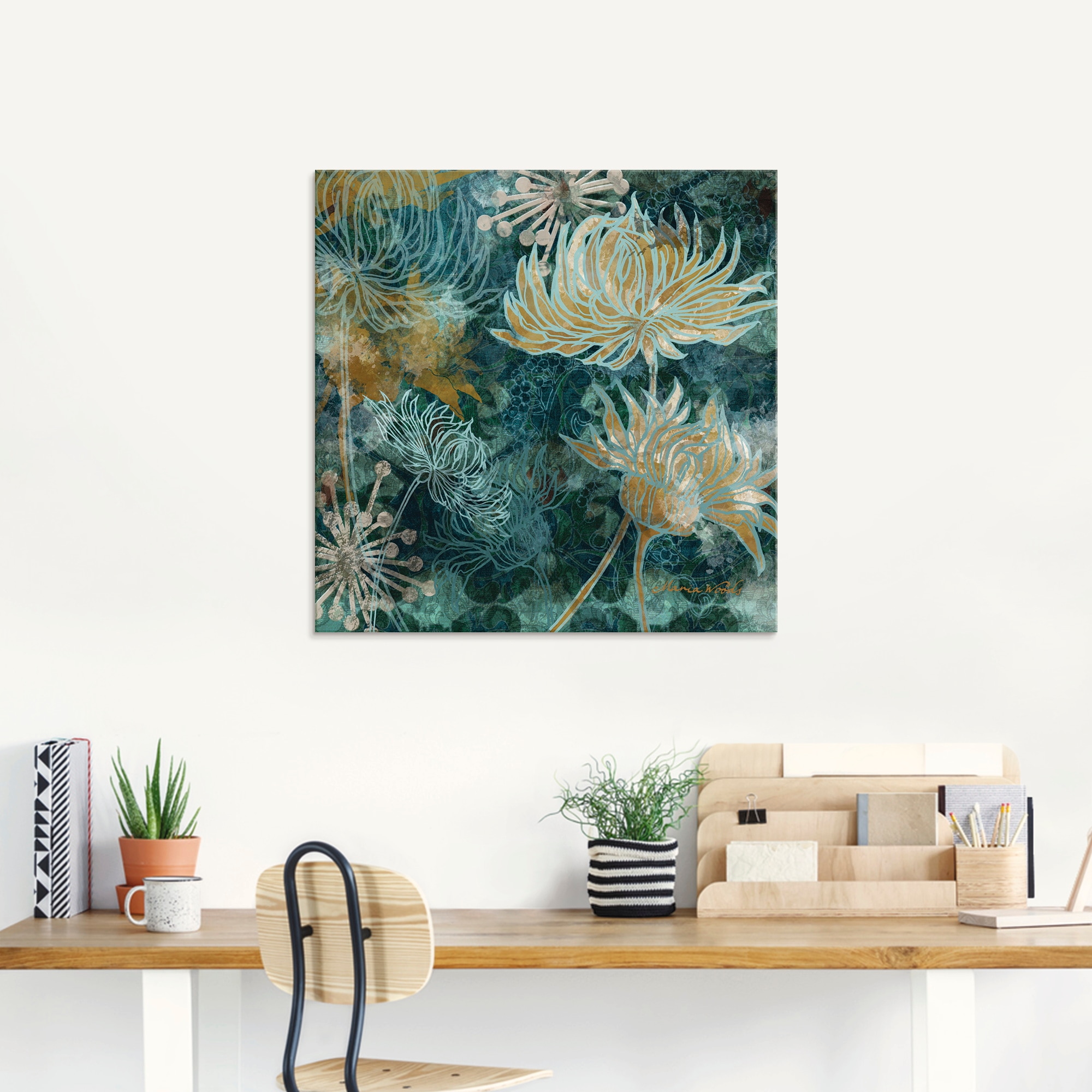 Artland Glasbild »Blaue Chrysanthemen I«, Blumen, (1 St.), in verschiedenen Größen