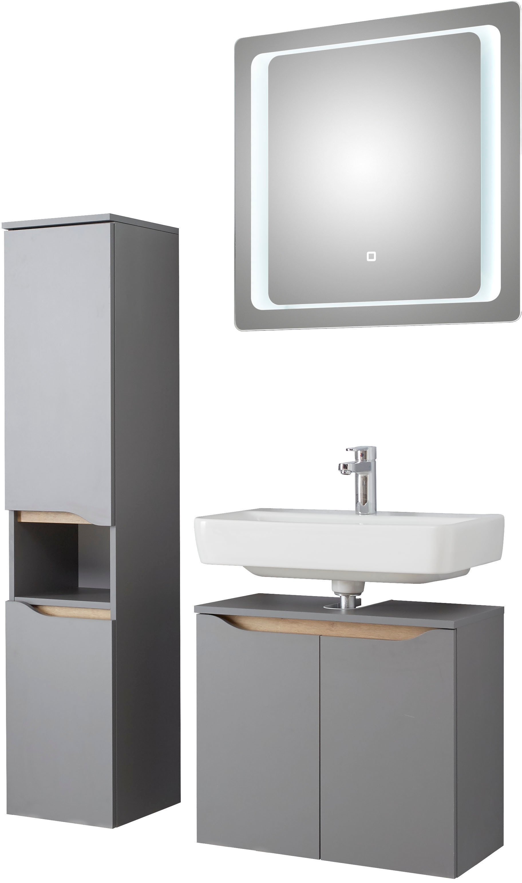 Saphir Badmöbel-Set »Quickset 3-teilig, Waschbeckenunterschrank mit LED-Spiegel« 3 Stk. tlg.