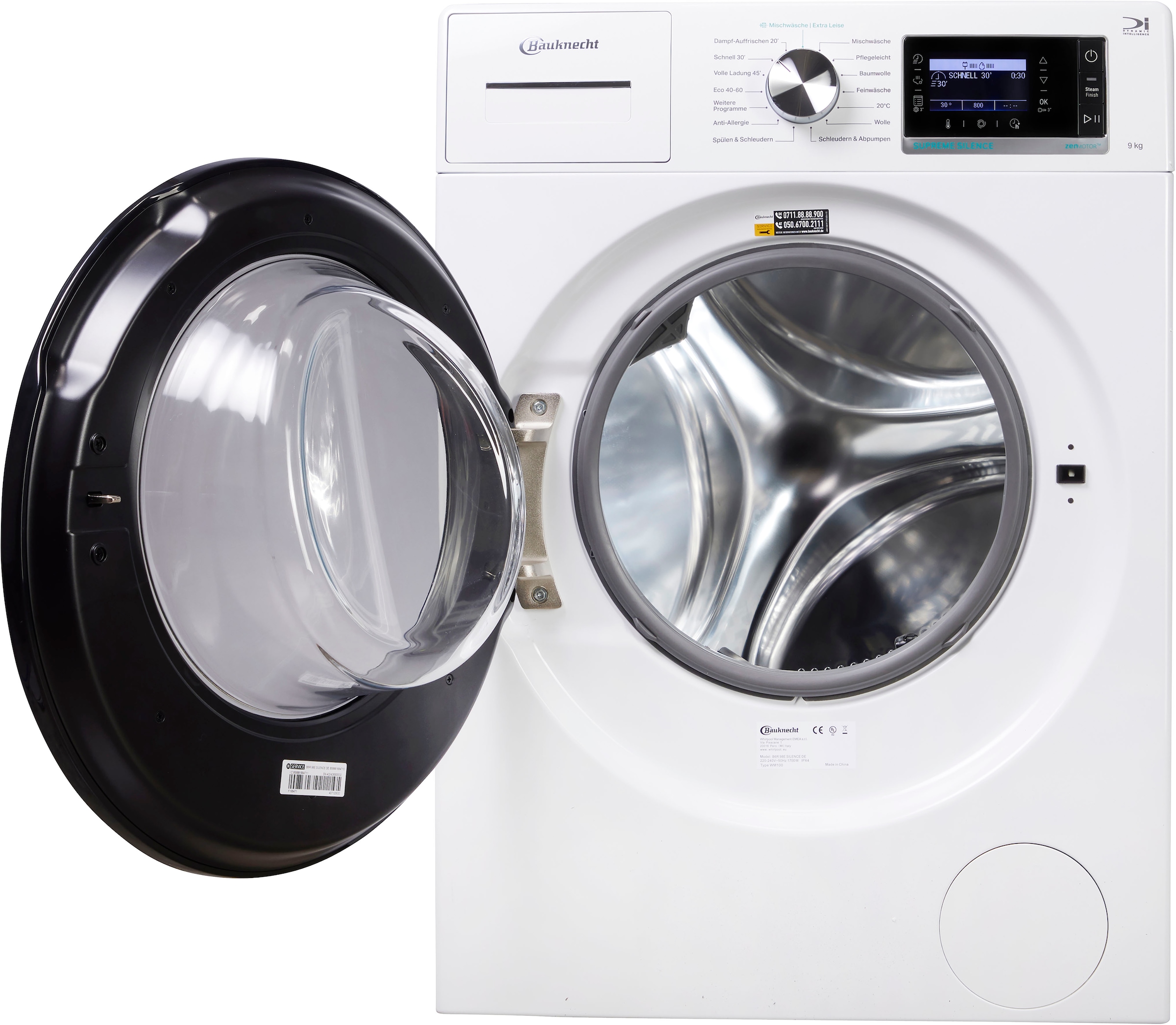 BAUKNECHT Waschmaschine »B6R 98E SILENCE DE«, 9 kg, 1400 U/min, Dampfprogramm, besonders leise, Vollwasserschutz