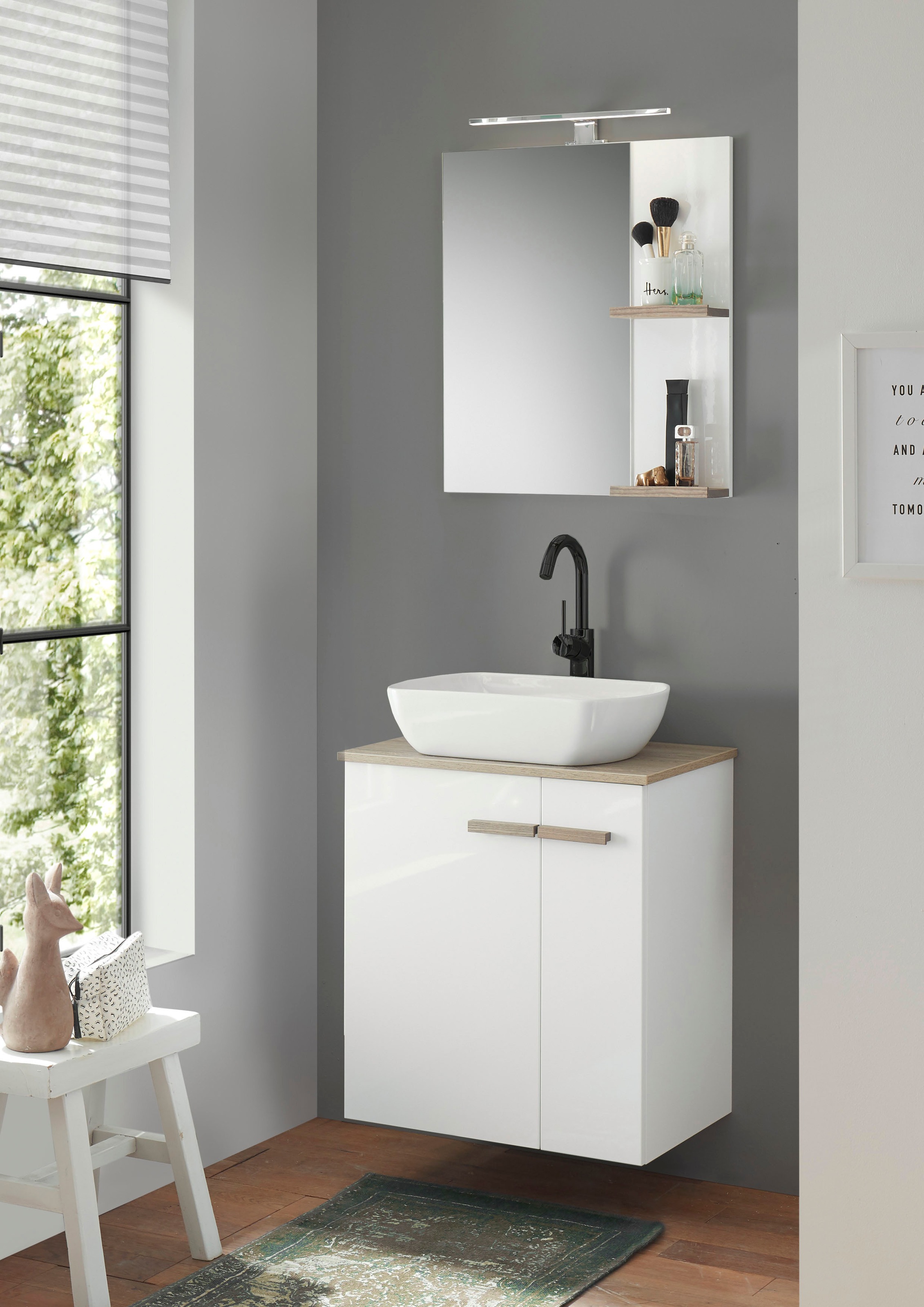 Places of Style Badmöbel-Set »SOLiD«, (2 St.), Breite 60 cm, Waschtisch mit  Aufsatzwaschbecken, Spiegel mit LED auf Rechnung bestellen