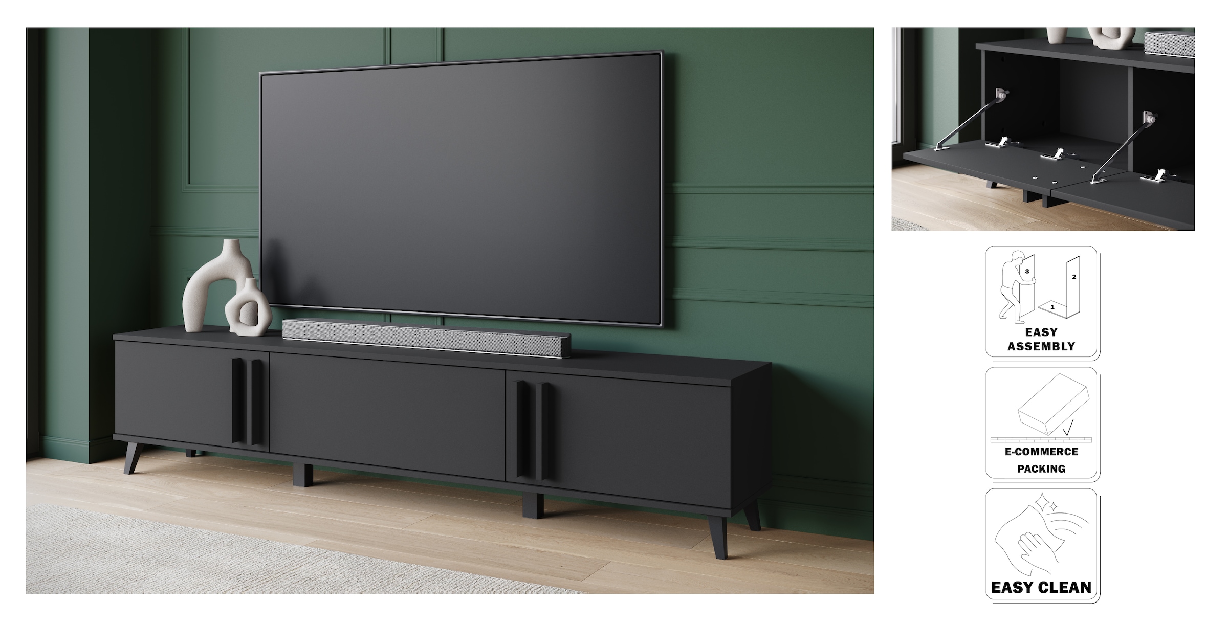 INOSIGN Lowboard »Helsinki, TV-Kommode Breite 180cm« 1 Stk. tlg. modernes Design, 3 Klapptüren