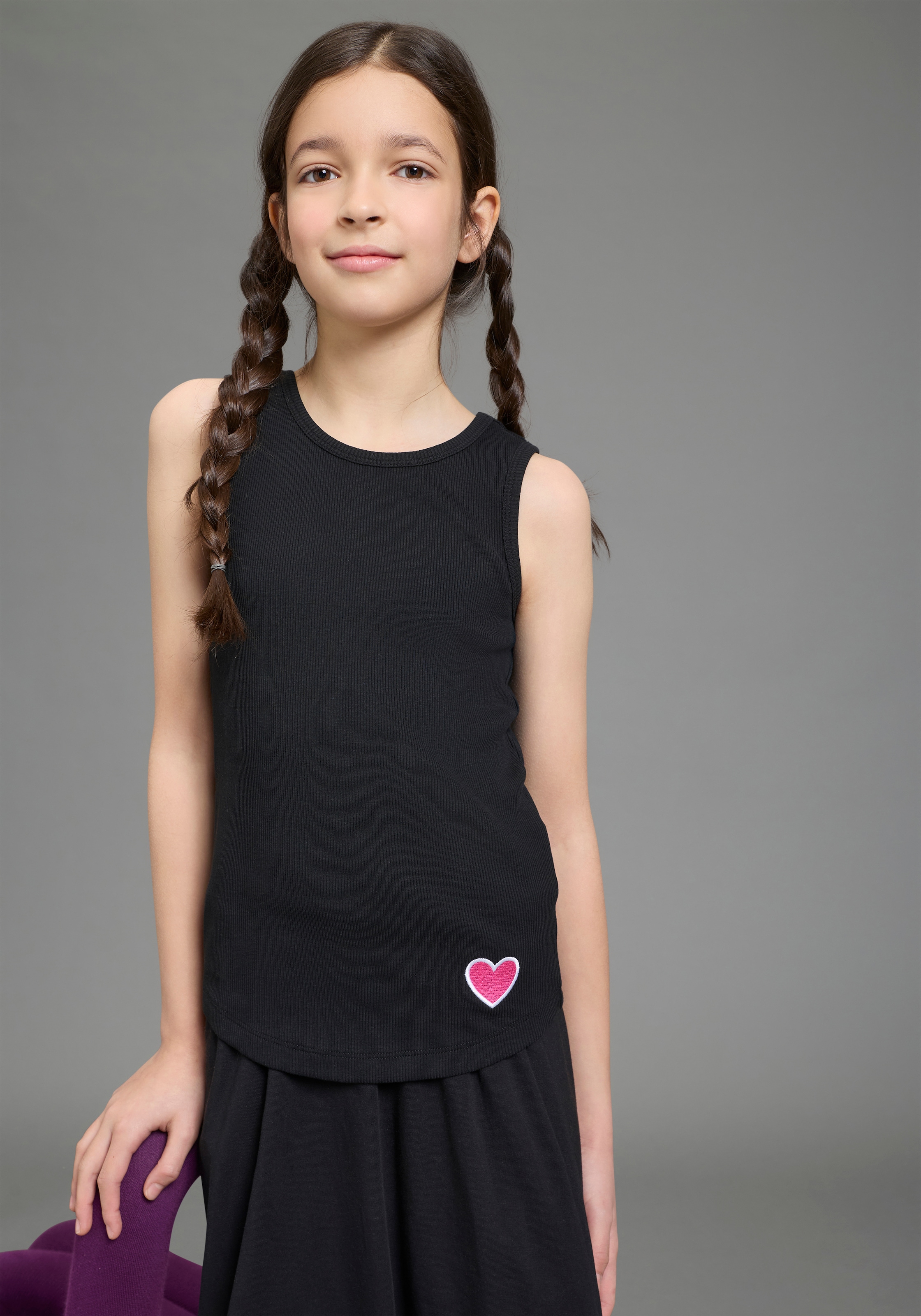 H.I.S Ripptanktop »3er Pack H.I.S Ripp-Tops mit Stickerei für Mädchen« Packung, 3, 3 tlg. für Mädchen, ärmelloses Design, aus Baumwolle, elastische Rippware