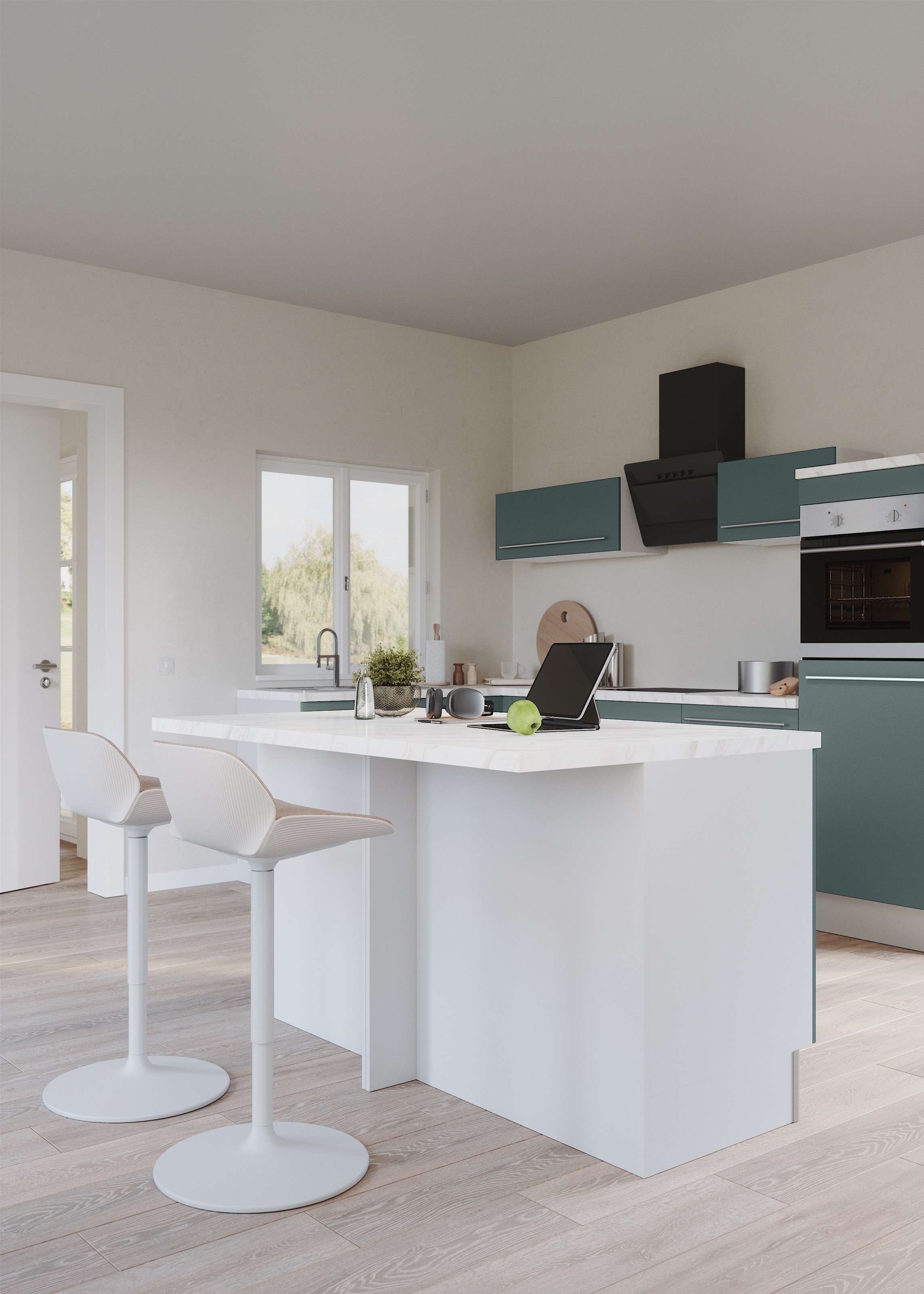 KOCHSTATION Kücheninsel »KS-Bern2«, Stellmaße 161 x 96,5 cm, mit durchgehender Arbeitsplatte als Theke