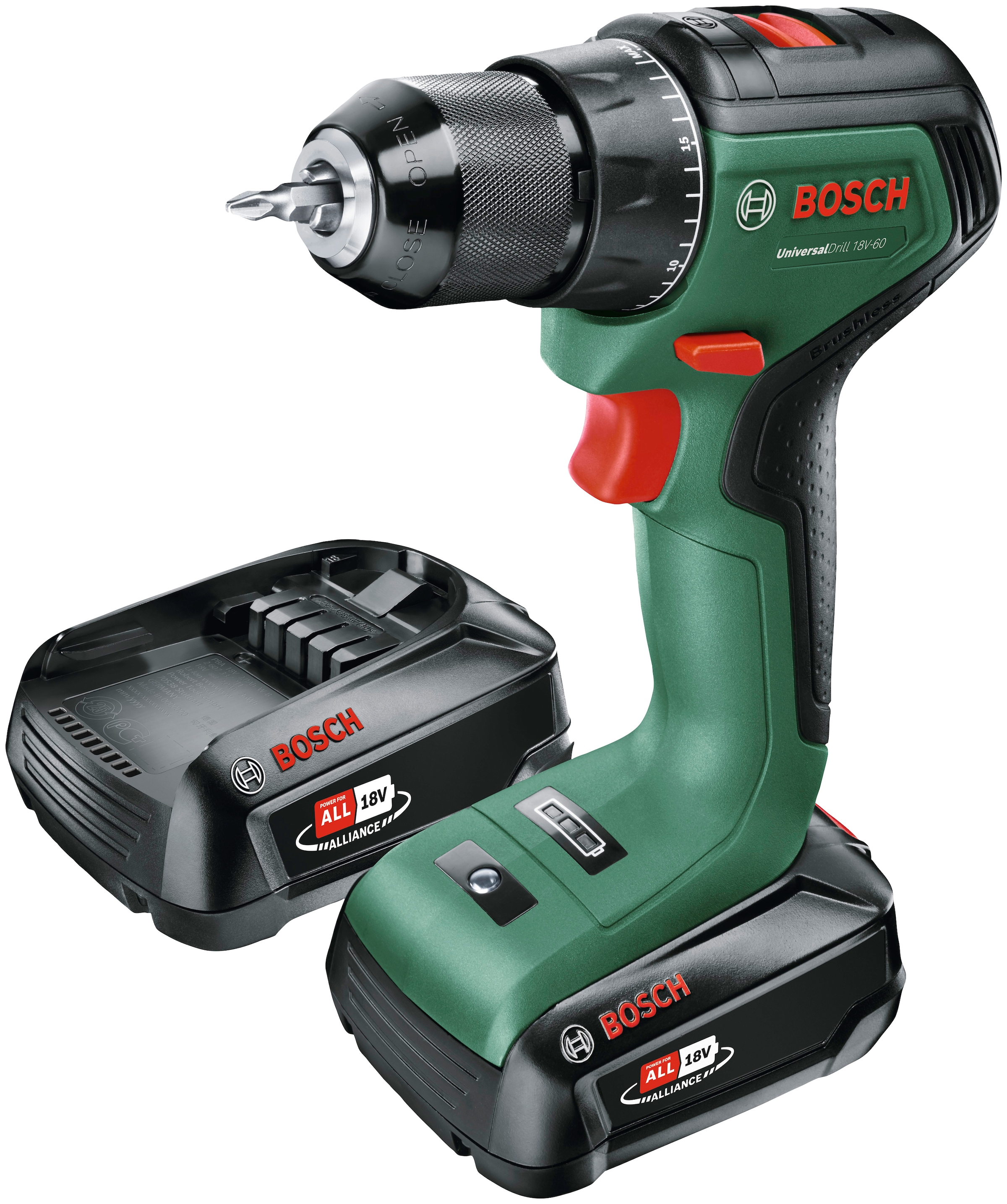 Bosch Home & Garden Akku-Bohrschrauber »UniversalDrill 18V-60«, Inkl. Koffer, mit 2 Akkus 18V/2Ah und Ladegerät