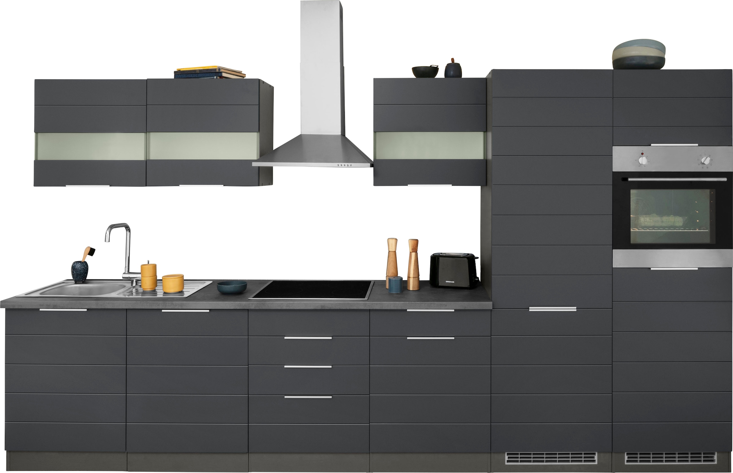 KOCHSTATION Küchenzeile "KS-Luhe" 360 cm breit, wahlweise mit oder ohne E-Geräten, gefräste MDF-Fronten