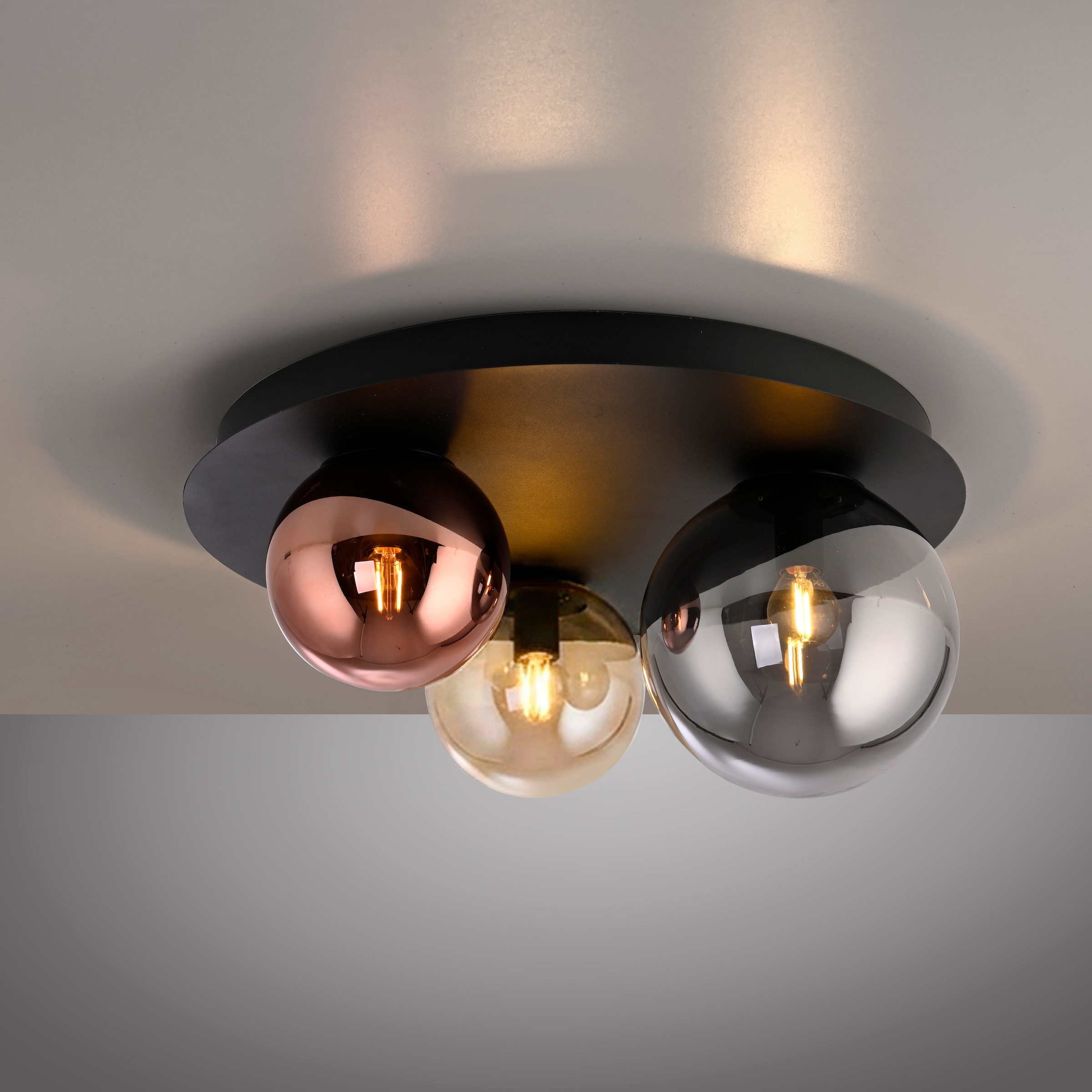 JUST LIGHT Deckenleuchte »SHINY« E14 1 Stk. Exklusive Leuchtmittel, Amberglas, Kupfer und Rauchglas verspiegelt