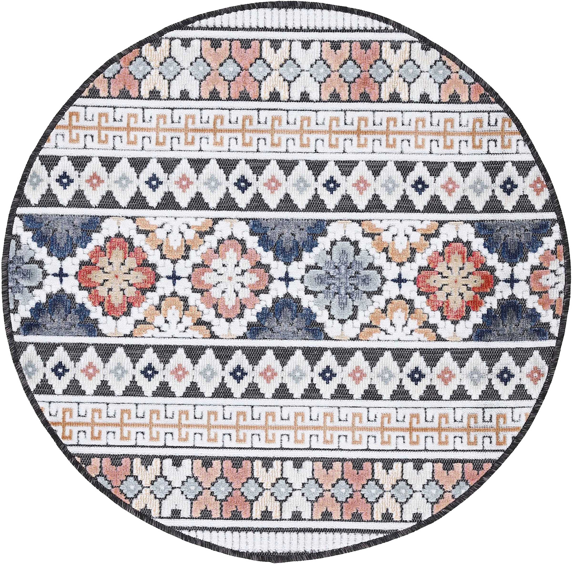 Teppich »Deja 103«, rund, robustes Flachgewebe, Motiv- Floral Palmenblätter, Hoch-Tief...