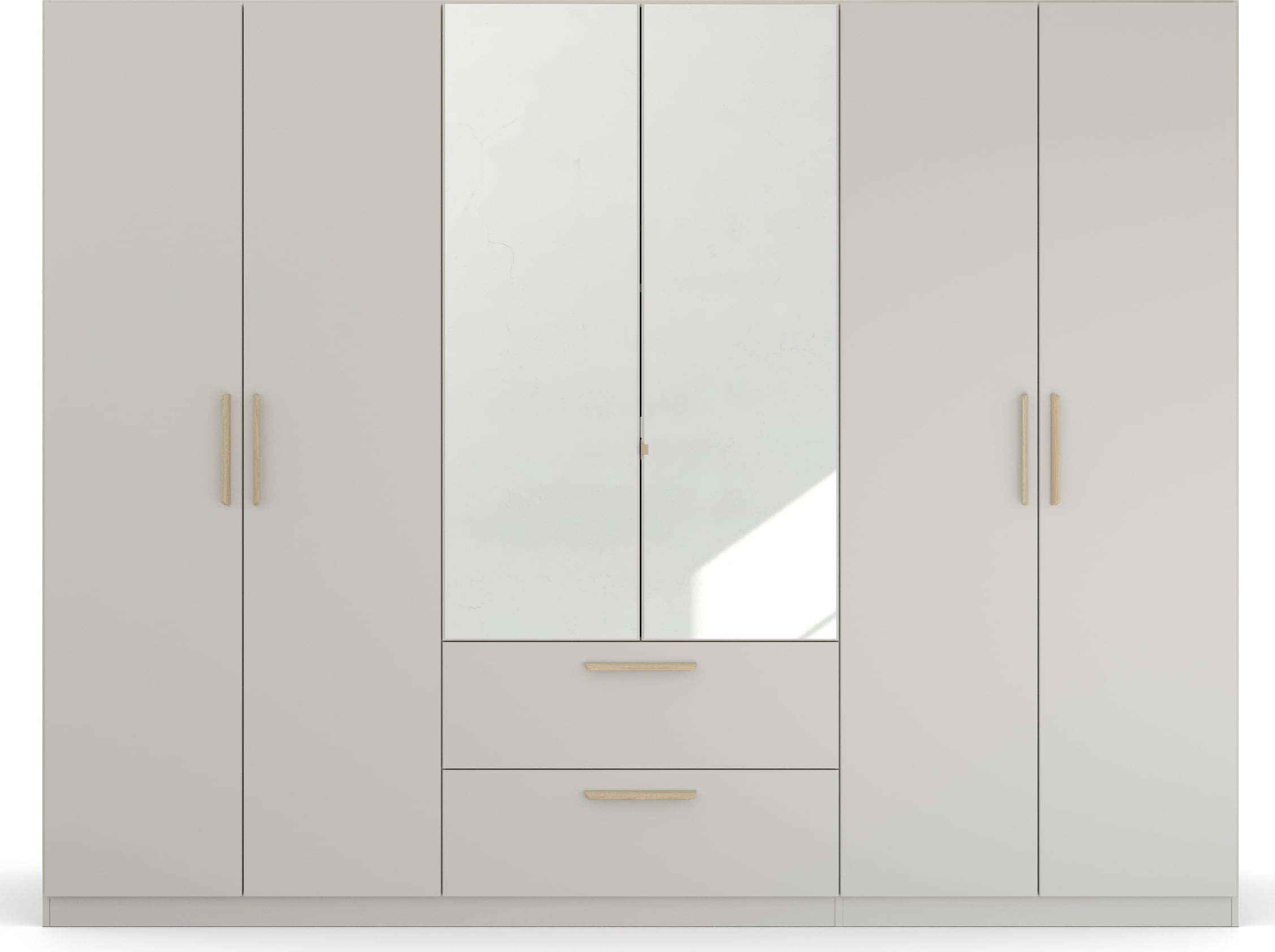 rauch Kleiderschrank »Skandi by Quadra Spin Schlafzimmerschrank«, im Landhaus-Stil mit Massivholzgriffen, mit Schubladen und Spiegel