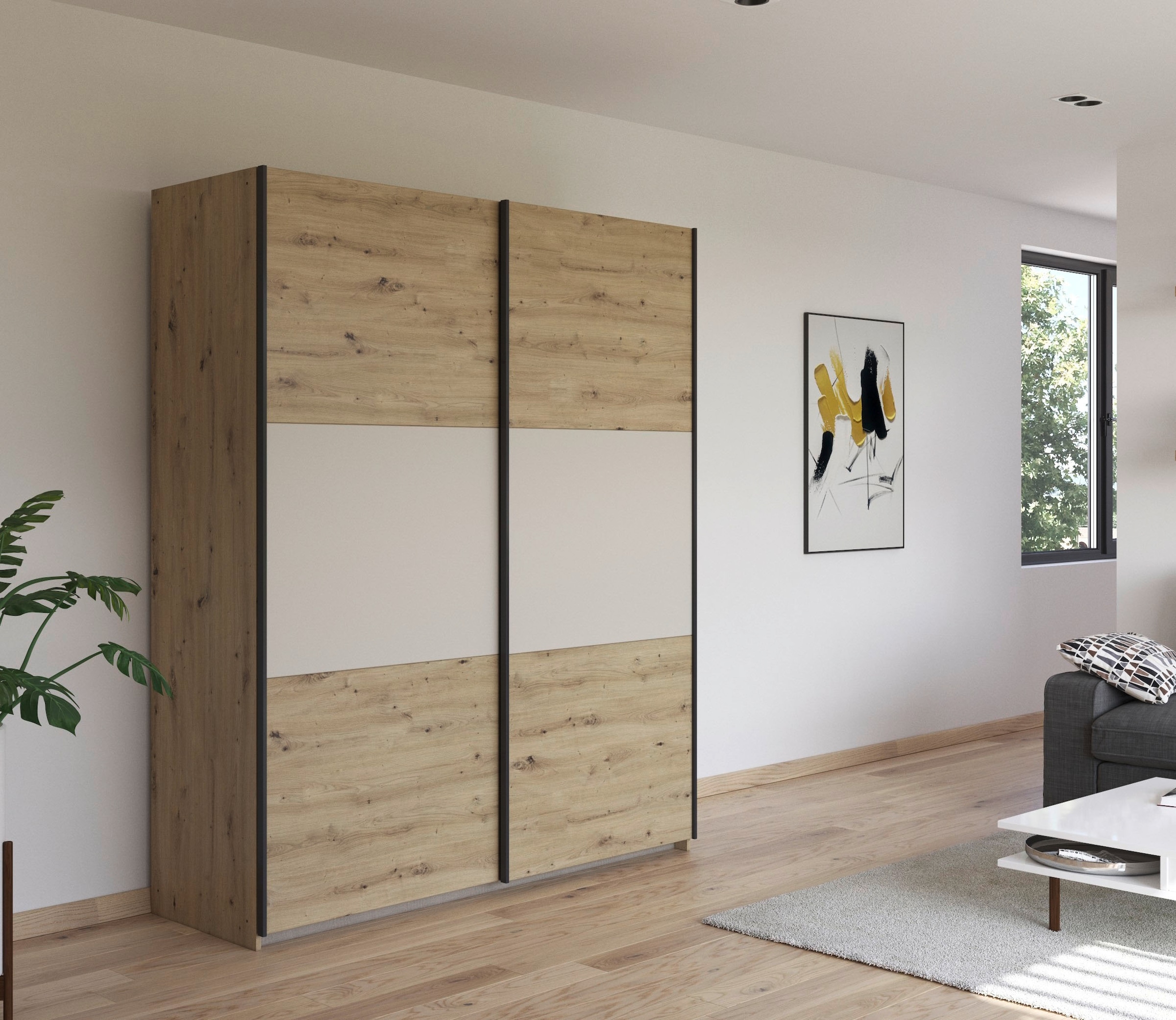 rauch Schwebetürenschrank »Kleiderschrank Schrank Garderobe Garderobenschrank Wäscheschrank NEO«, (in 3 verschiedenen Ausstattungen BASIC/CLASSIC/PREMIUM), mit großzügigem Stauraum und vielfältigen Farbkombinationen