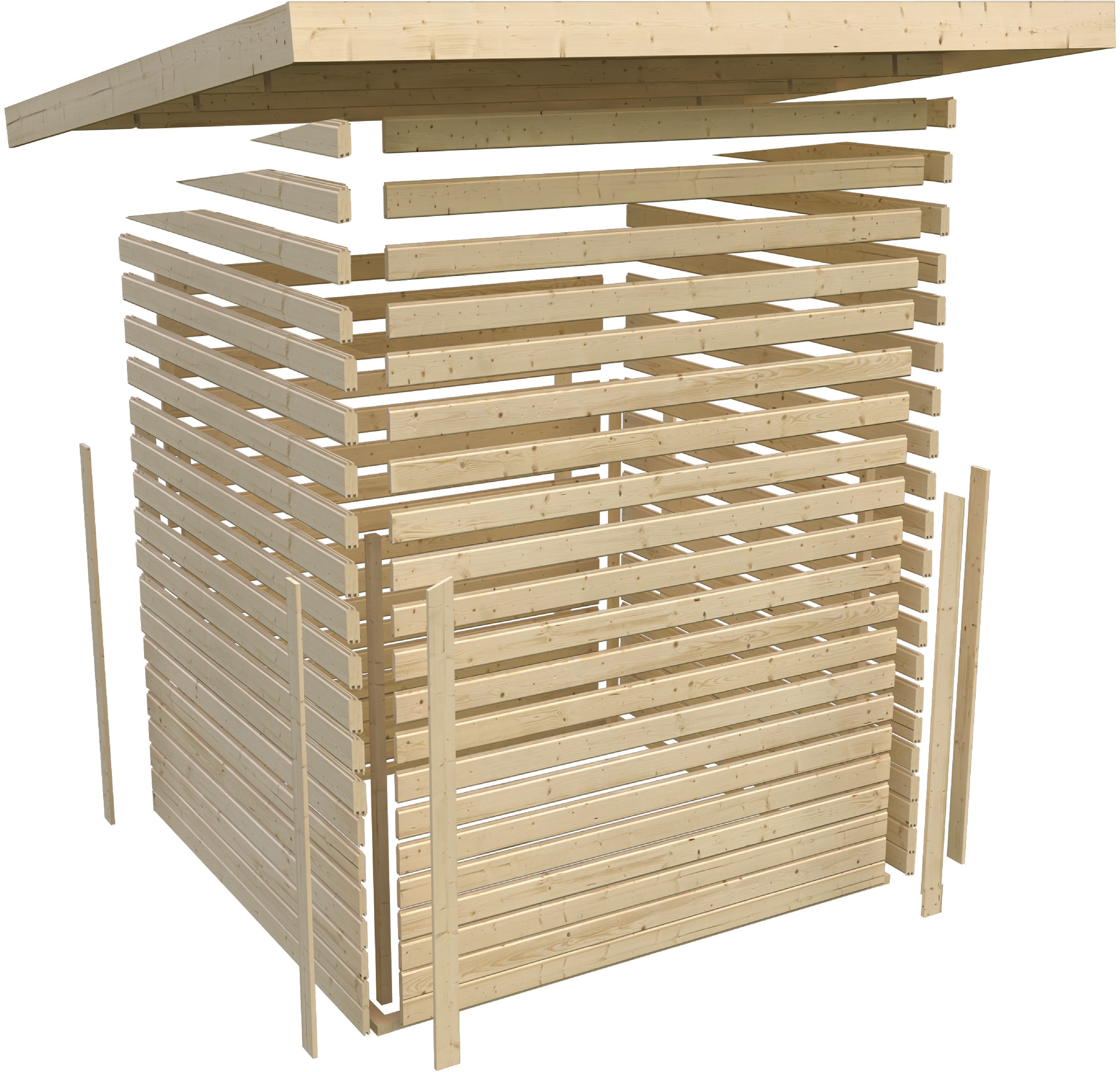 Karibu Saunahaus »»Simon 3« mit Milchglastür, naturbelassen« Set,  9 kW Ofen mit integrierter Steuerung