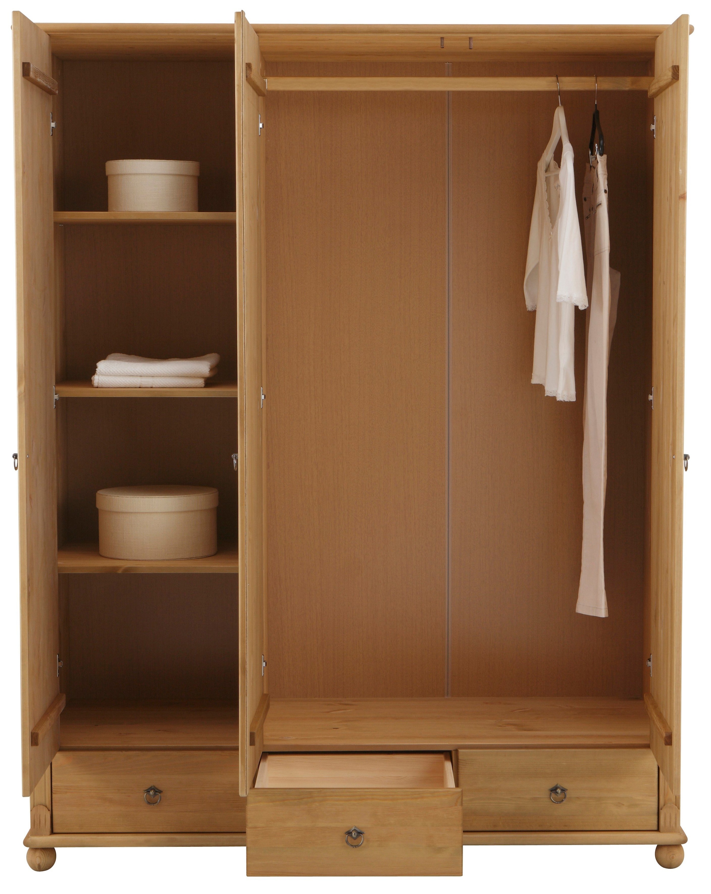Home affaire Kleiderschrank »Tessin«, (B/H/T ca. 152/191/59 cm), Breite 152 cm, Kiefer massiv, inkl. Spiegel