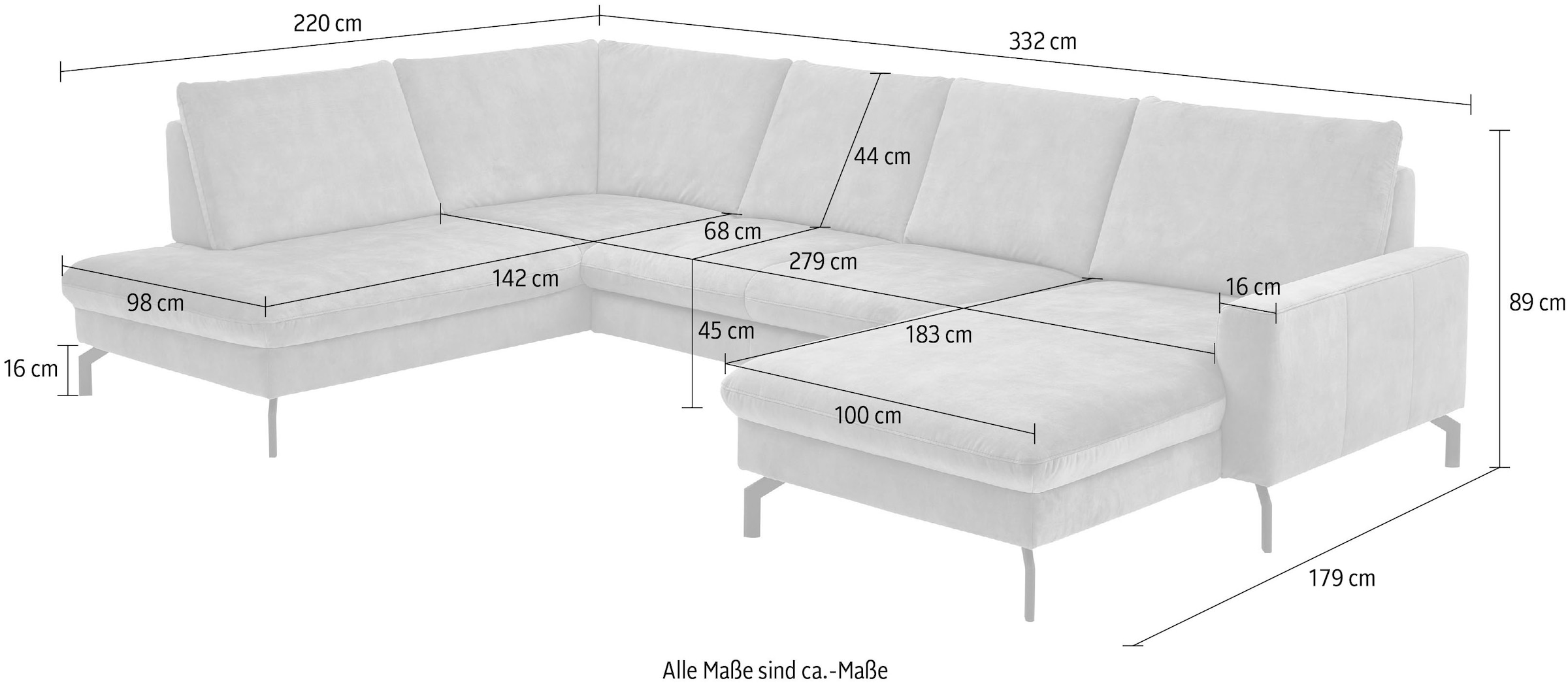 Die PlanBar Wohnlandschaft »ZE-EM20028 U-Form, Breite 332 cm« wahlweise mit Kopfstützen und Sitztiefenverstellung