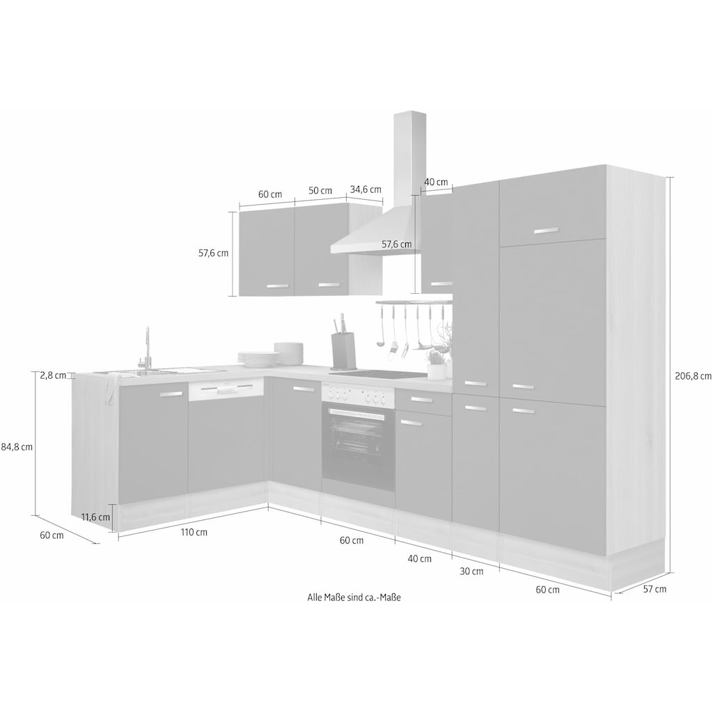 OPTIFIT Winkelküche »Faro«, mit E-Geräten, Stellbreite 300 x 175 cm