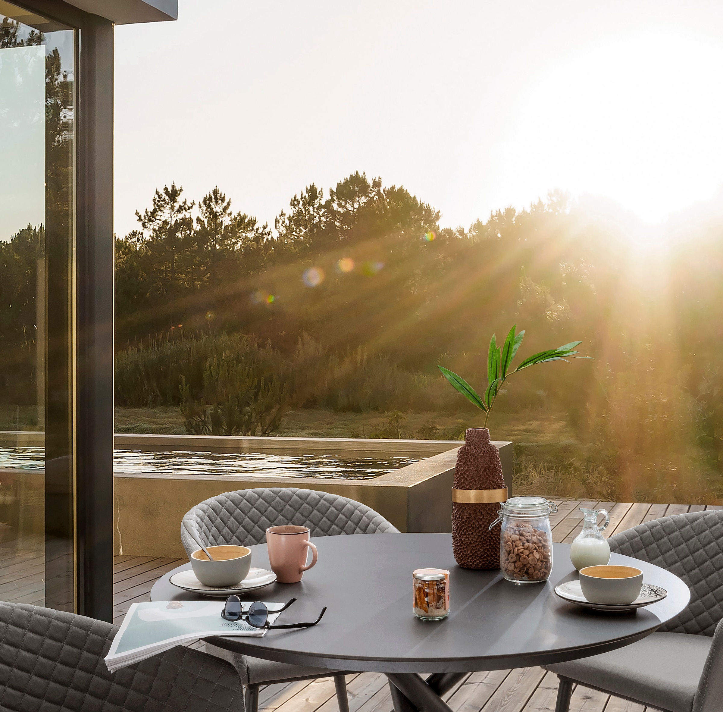 Destiny Garten-Essgruppe »MODENA BARLETTA«, (5 tlg., 4x Sessel, 1x Tisch), Aluminium, Olefin, HPL