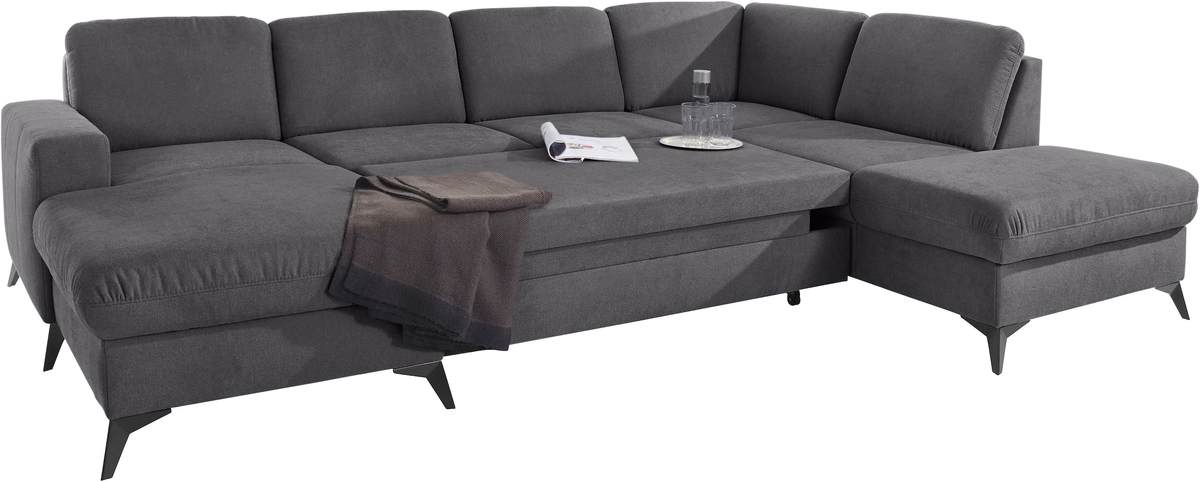 Places of Style Wohnlandschaft »Lolland U-Form«, Wahlweise mit Bettfunktion und Stauraum, auch mit abwischbarem Bezug