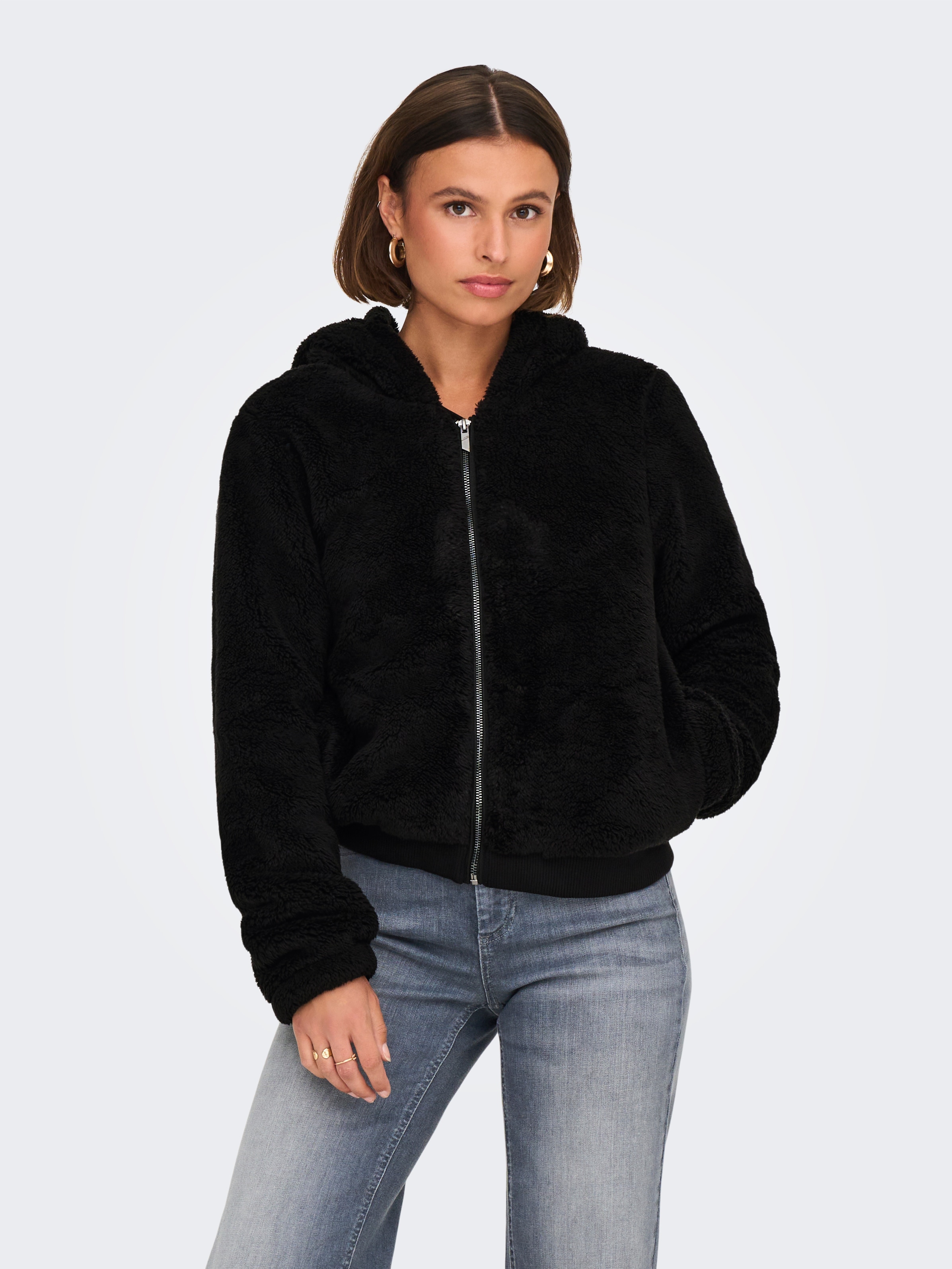 ONLY Kapuzenplüschjacke »ONLNEWANNA CONTACT SHERPA JKT OTW NOOS«, mit Kapuze