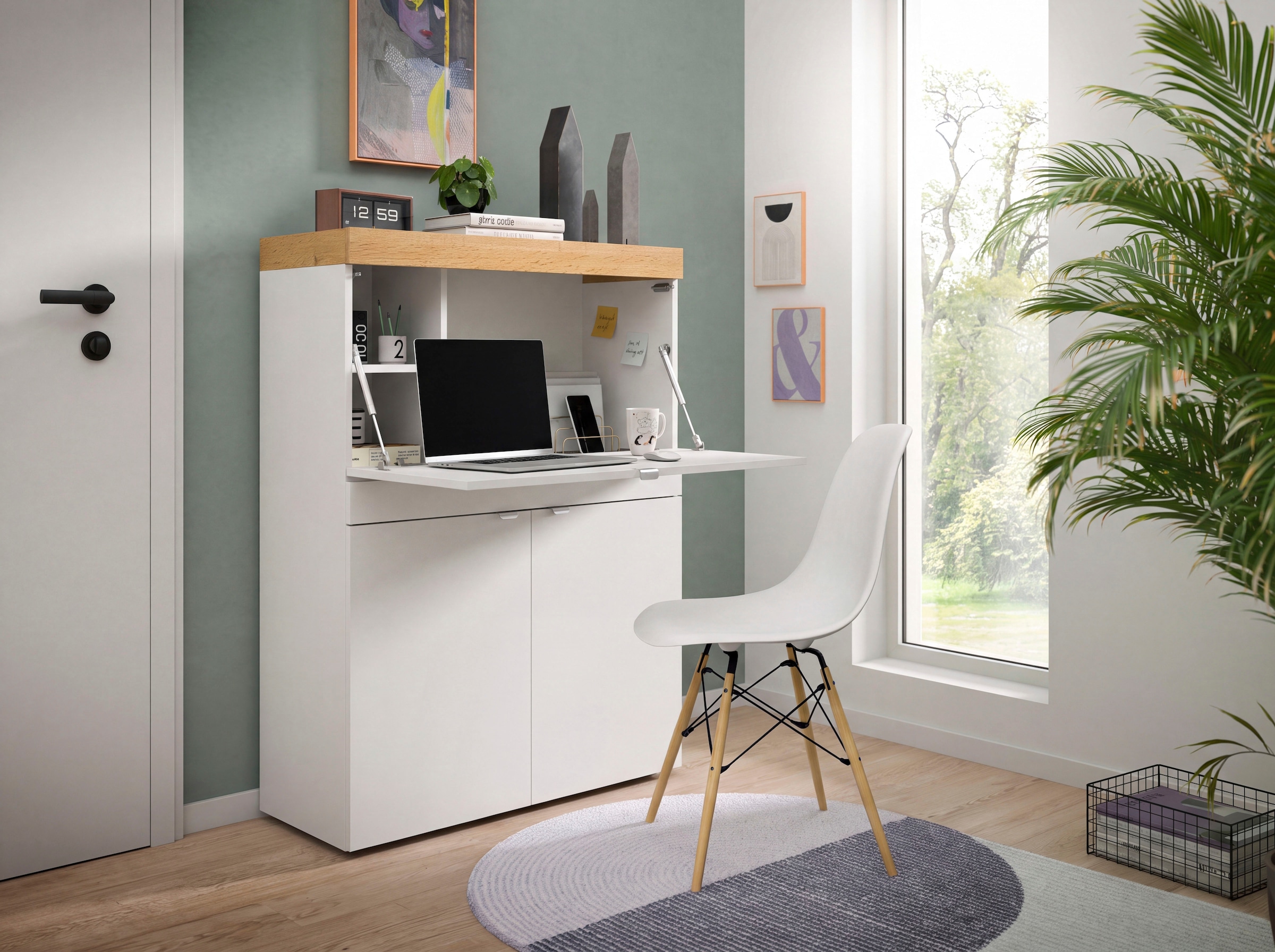 OTTO home Sekretär »MAMBO, Höhe 122cm, 2 Türen, 1 Schubkasten, 1 Klappe« Home-Office-Schreibtisch, PC-Schrank, Schreibtisch, Office