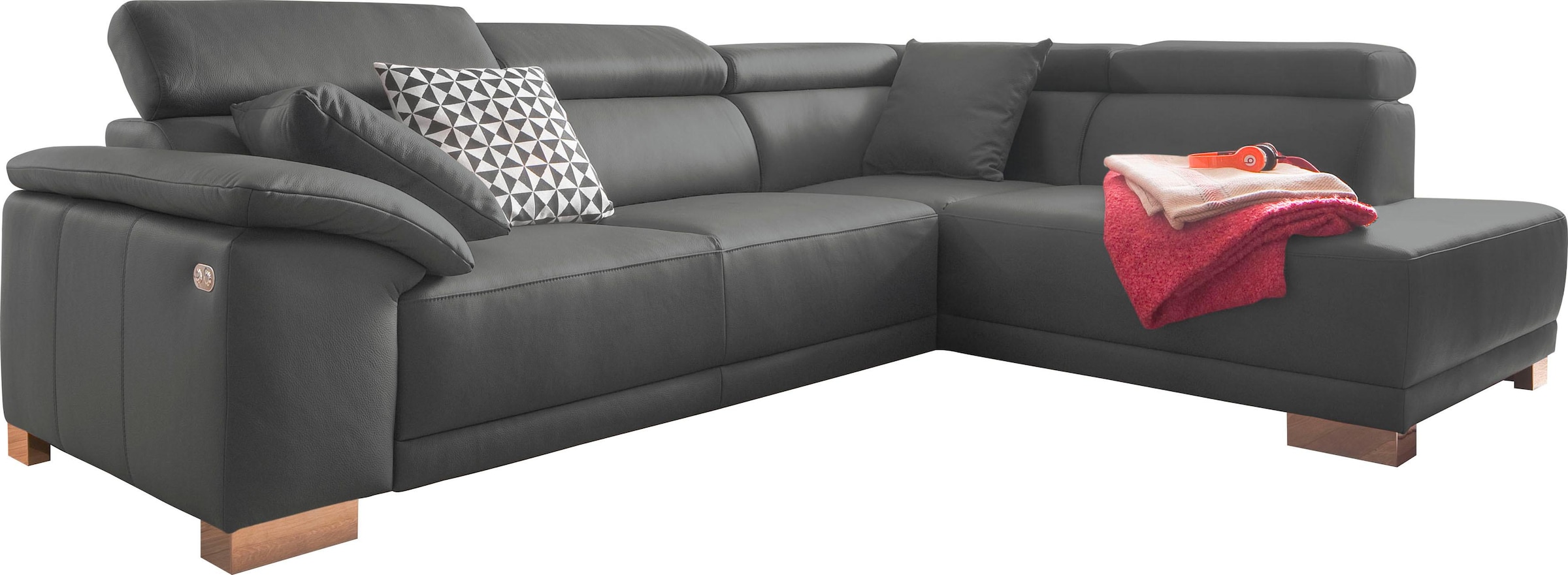 3C Candy Ecksofa »Menorca modern und bequem, L-Form«, Kopfteilverstellung, wahlweise elektronischer Sitzvorzug, in Dickleder