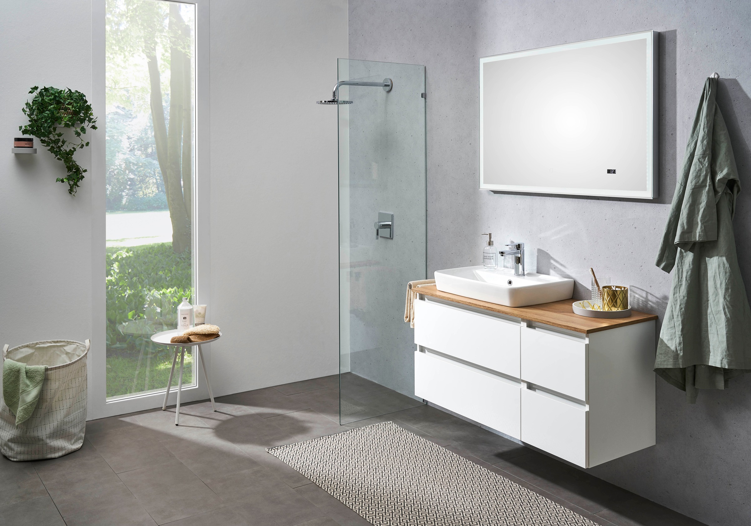 Saphir Badmöbel-Set »Quickset 360 2-teilig, mit Keramik-Aufsatzbecken und LED-Spiegel« Set, 2 Stk. tlg.