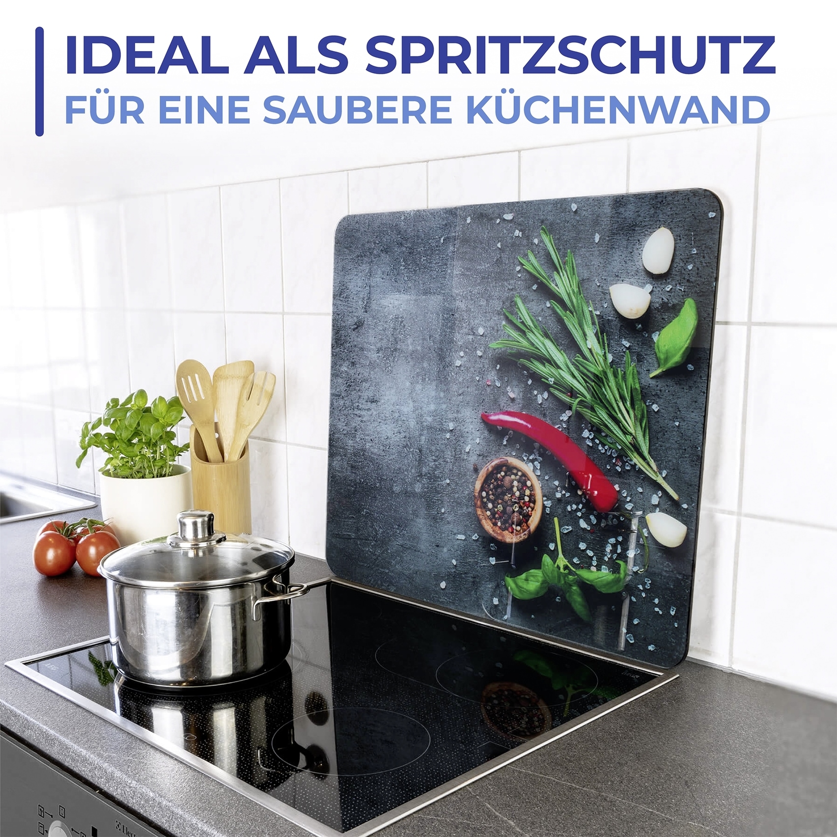 Maximex Schneide- und Abdeckplatte »Modell Rosmarin« Spritzschutz, Herdblende, Schneidbrett, für Glaskeramik-Kochfelder