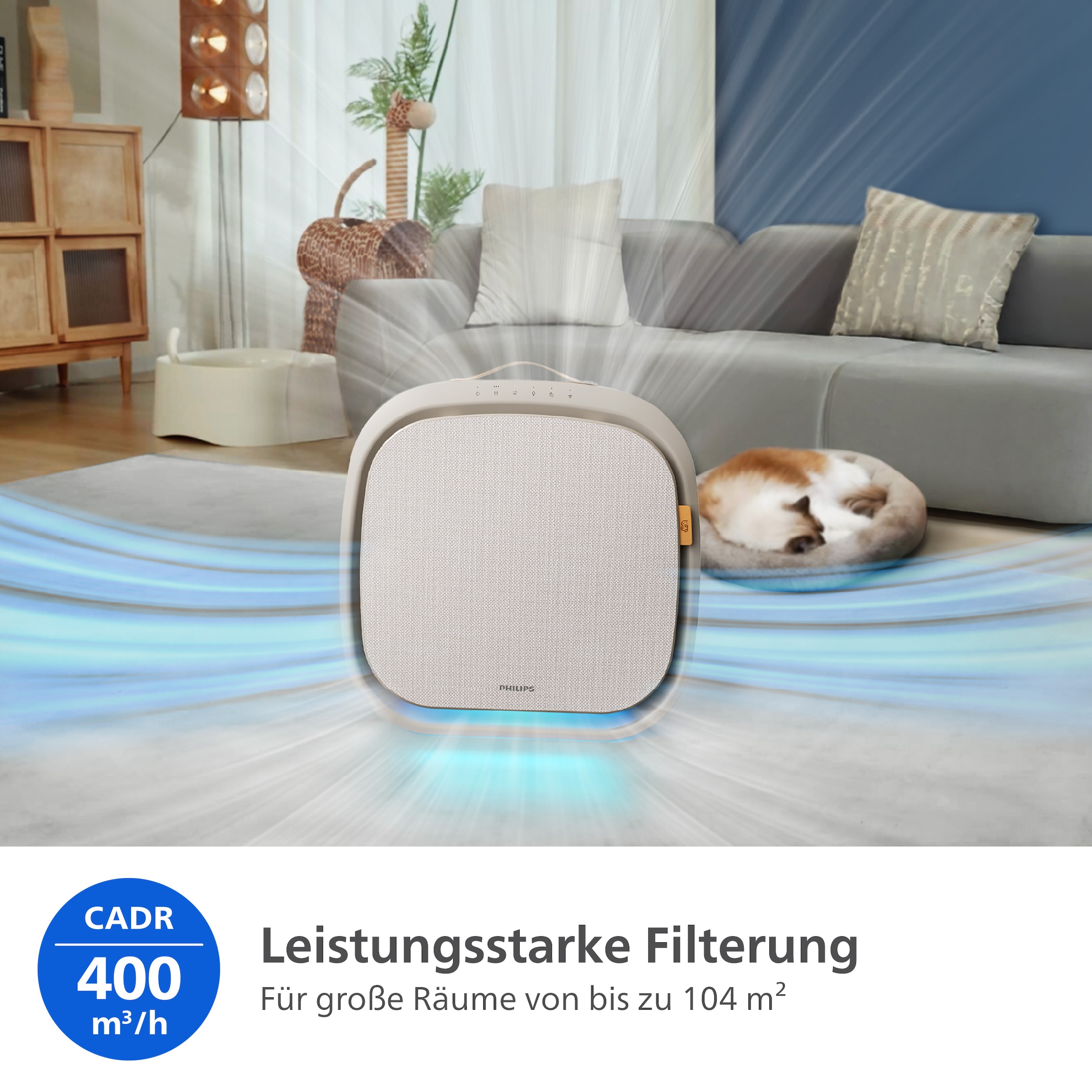 Philips Luftreiniger »AC3360/11 PureProctect Pet 3000 Series, Luftreinigungsrate 400 m³/h« für 104 qm Räume 4-Schichten-HEPA-Filtersystem, mit App Verbindung, tierfreundlich