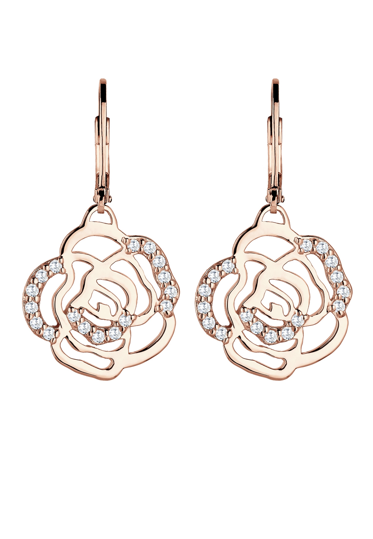 Elli Paar Ohrhänger »Ohrringe Ohrhänger Blume mit Zirkonia Weiß 925 Sterling Silber Rosegold«