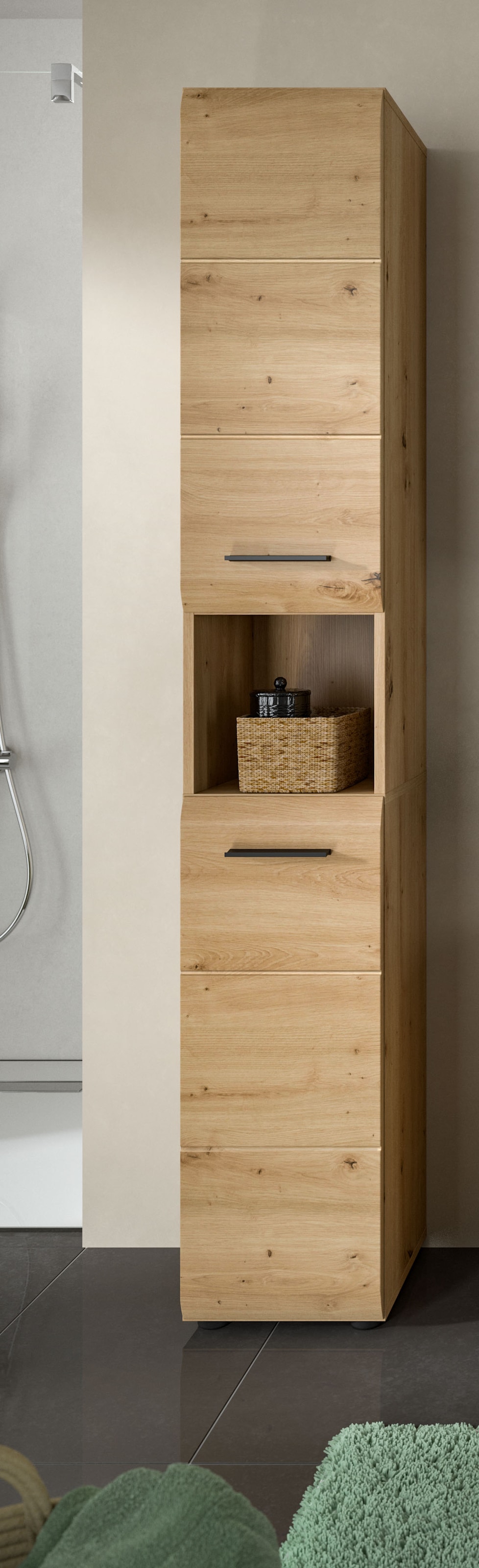 welltime Stauraumschrank »FLORENZ, Höhe 185cm, 2 Türen, 7 Fächer, 4 Einlegeböden« TOPSELLER!, 1 Stk. tlg. Florenz, Badschrank hoch, Artisan Oak NB, 185 cm Hoch