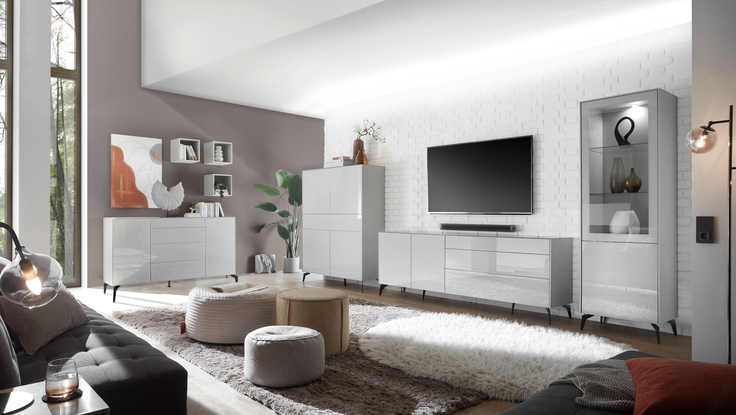 Mäusbacher Highboard »Imola TOPSELLER!«, (OTTOs Choice), Mäusbacher Highboard, Breite 121 cm, mit Glasfront und Glasoberplatte