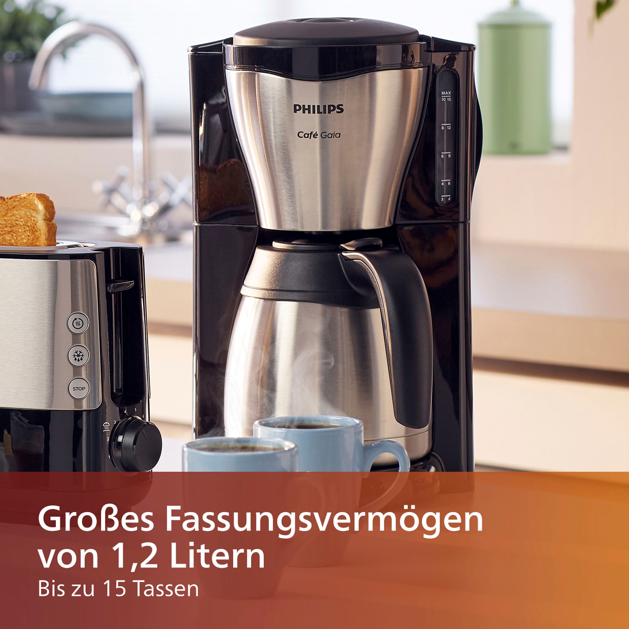Philips Filterkaffeemaschine Kaffeekanne, Abschaltfunktion mit Garantie mit Jahren Tropfstopp XXL 1,2 und 1x4, l Thermokanne, 3 »HD7546/20«,
