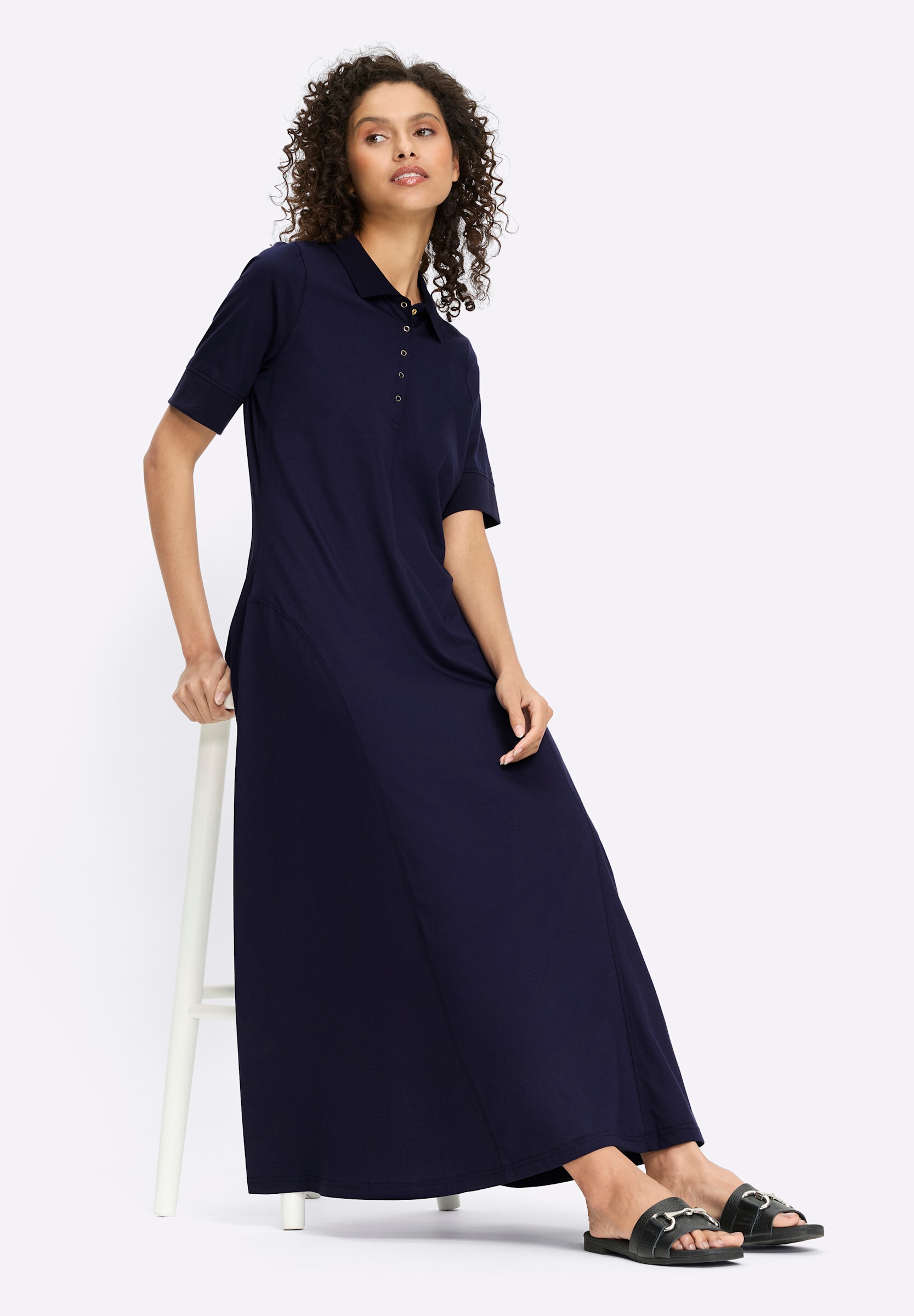 heine Sommerkleid »Jersey-Kleid Polokleid mit Druckknöpfen« Ohne Taschen