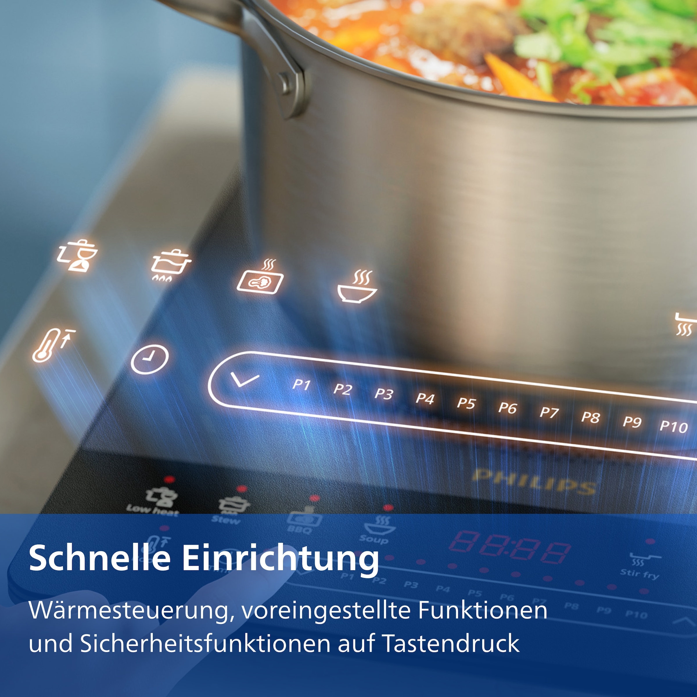 Philips Einzel-Induktionskochplatte »HD5850/90 5000 Series mit 10 Heizstufen, Boost-Funktion u. Timer« Ultraflaches Design, automatische Pfannenerkennung, Touch-Display