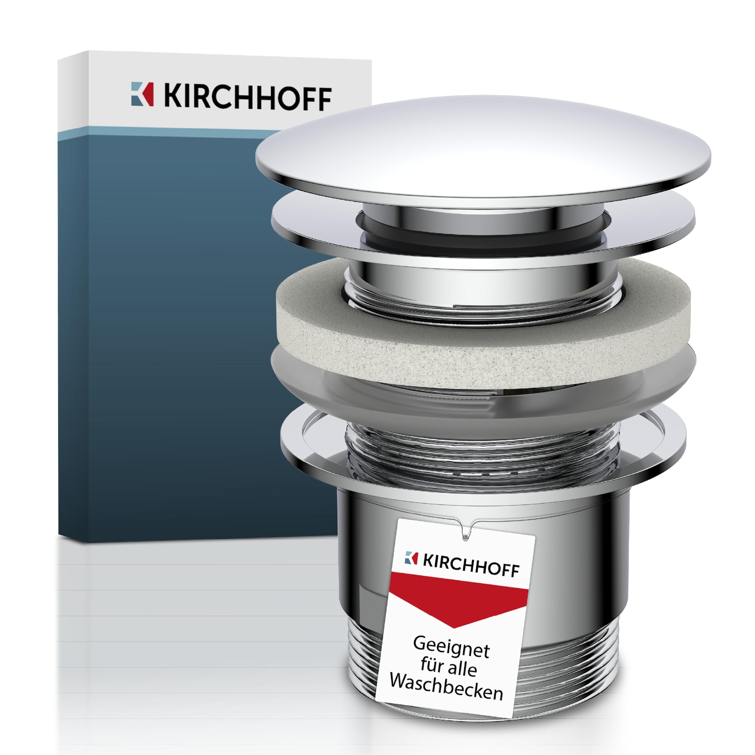 Kirchhoff Duschablauf, Universal Waschbecken Ablaufgarnitur, Abfluss Stöpsel, Chrom