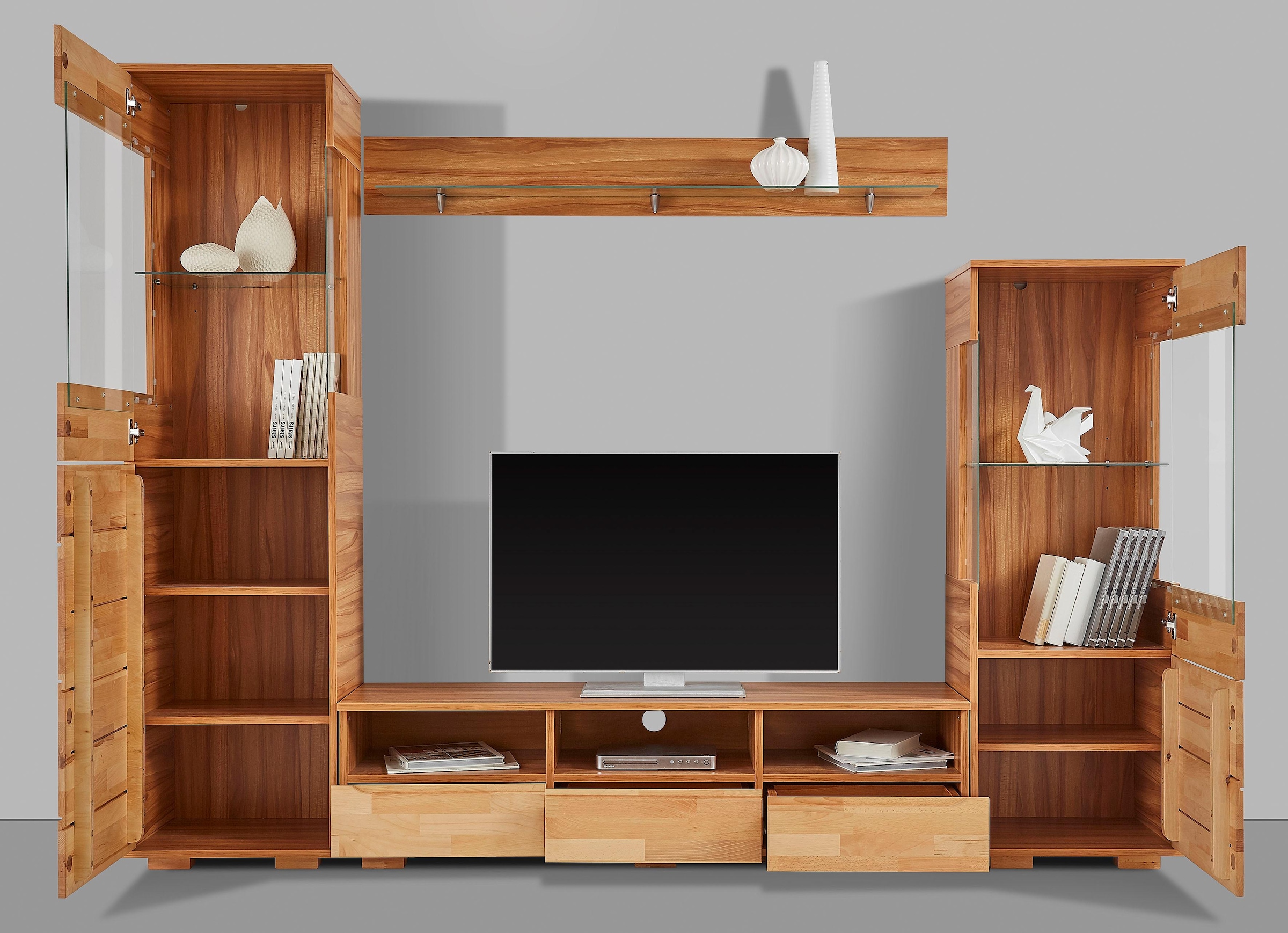 Home affaire Wohnwand »Vetro,Fronten Massivholz,Korpus Holzwekstoff,Griffmulden« Set, 4 Stk. tlg.