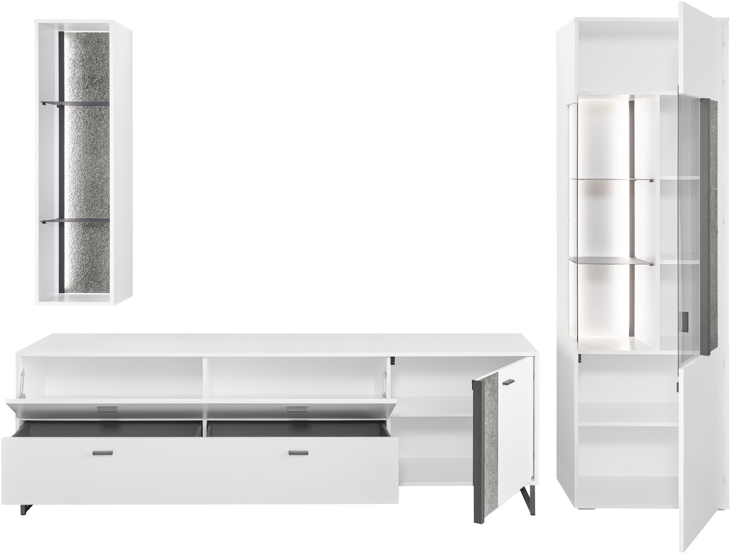 set one by Musterring TV-Wand »Deltona«, (3 St.), Zierelemente aus Sandstein, mit Hängeregal Gesamtbreite ca. 287cm