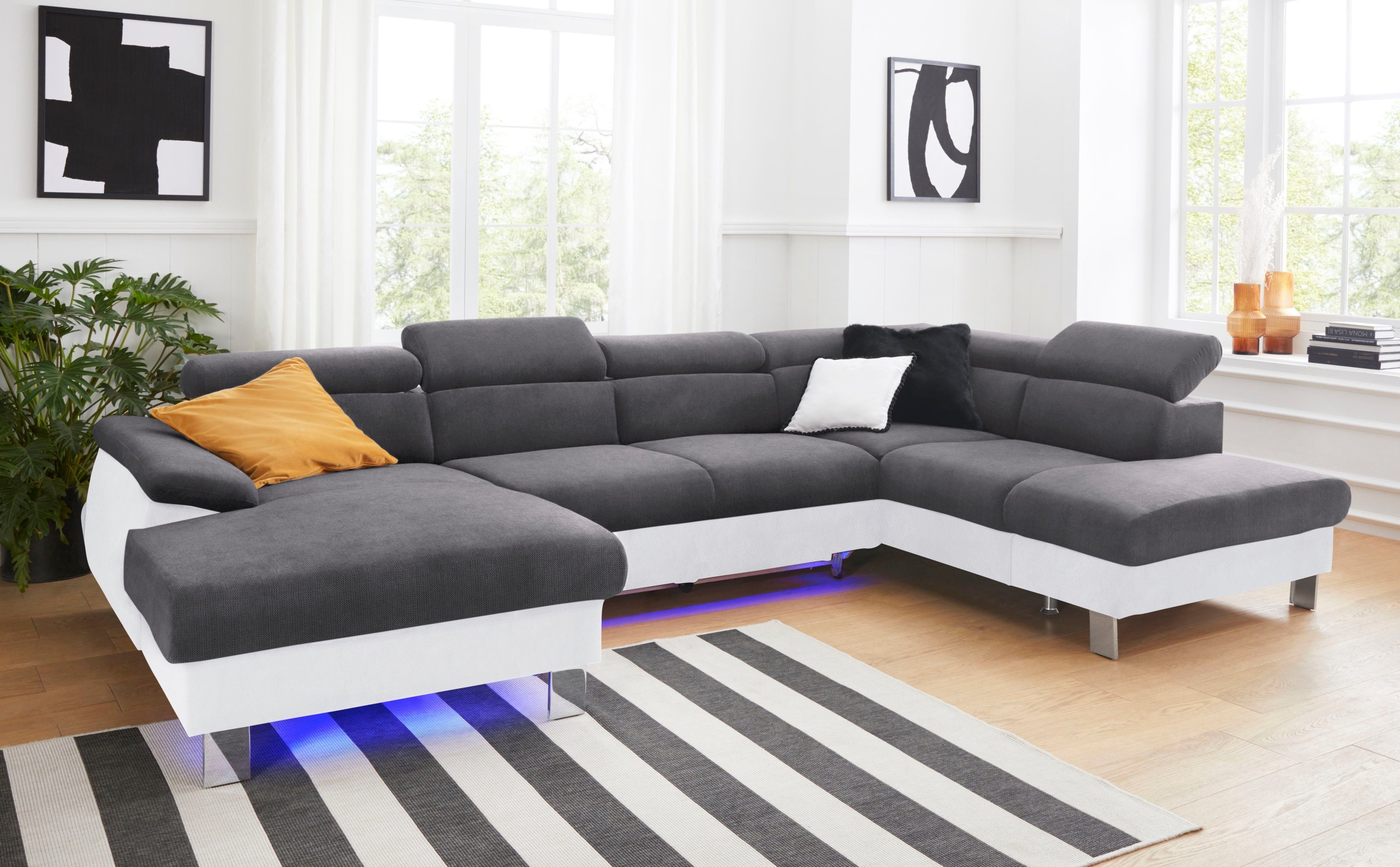 COTTA Polstergarnitur »Komaris U-Form«, (Set), Set bestehend aus: Wohnlandschaft mit Kopfteilverstellung & Hocker
