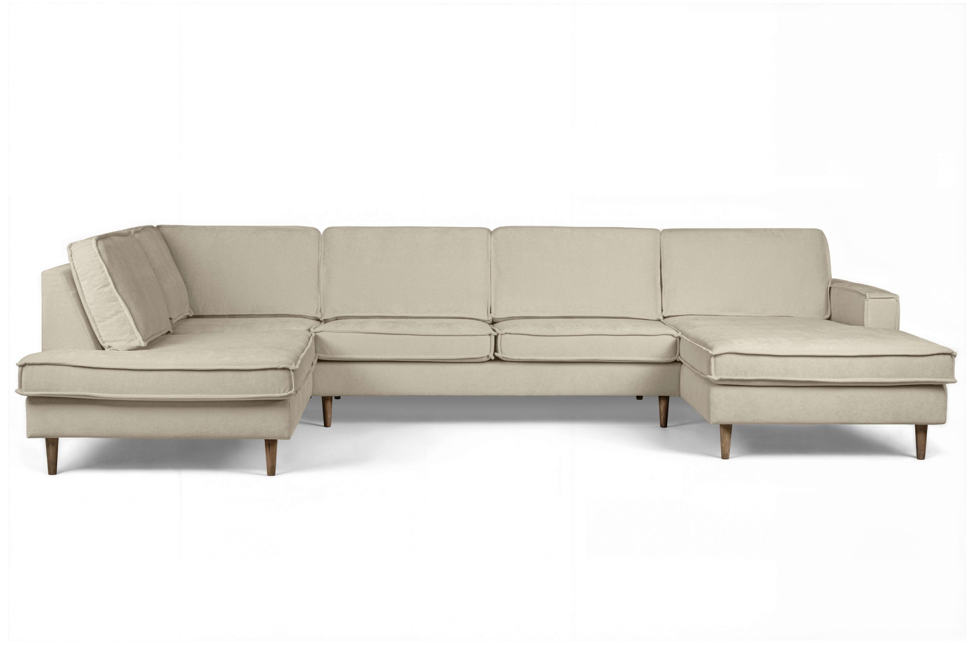 Home affaire Wohnlandschaft »Pinto Skandi, 350 cm, U-Form, XXL, mit Ottomanen« mit Keder, Massivholzfüße Eiche geräuchert, Wellenunterfederung