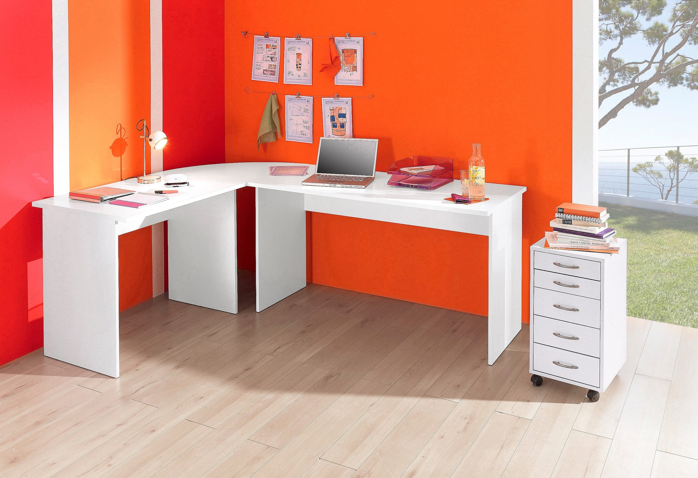 FMD Eckschreibtisch, moderner Winkel-Schreibtisch, Made in Germany, 205/155x75,4x65,0  cm bequem bestellen