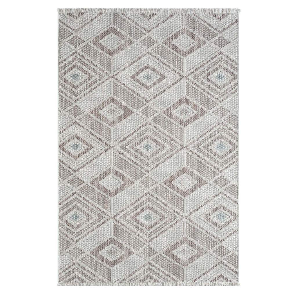 Carpet City Teppich »LINDO 8875«, rechteckig, 11 mm Höhe, Kurzflor, Hochtief-Muster/ 3D-Effekt, Fransen, Boho-Stil, Wohnzimmer