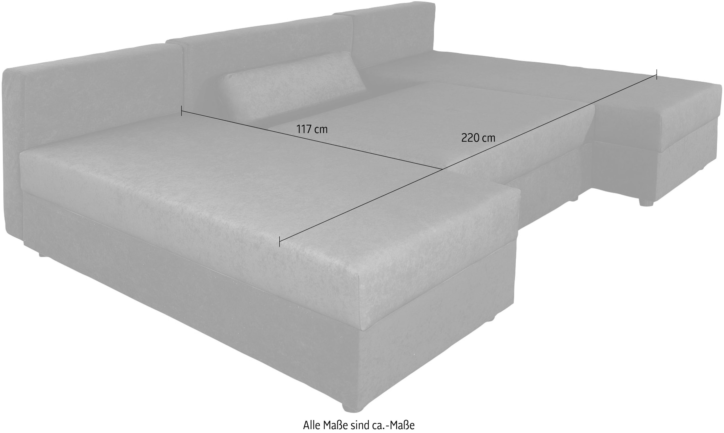 COLLECTION AB Wohnlandschaft »Pico U-Form, Breite 220, mit Schlaffunktion, Bettkasten & Zierkissen«, Wohnlandschaft,2 X Ottomane,Polyätherschaum Polsterung