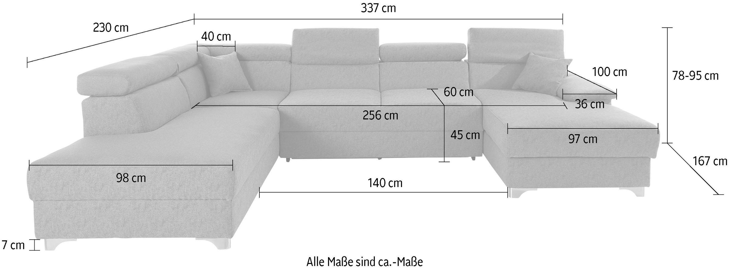 DOMO collection Wohnlandschaft »Mira, inklusive Kopfteilverstellung für mehr Wohlfühlkomfort, U-Form«, wahlweise mit Bettfunktion und Bettkasten, elegant und modern